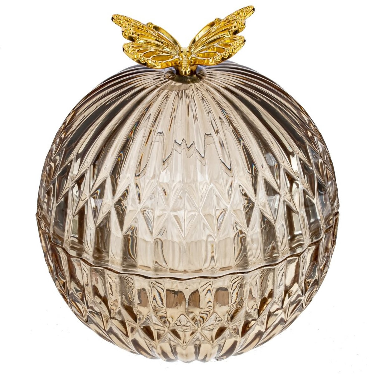 Изображение товара Стеклянная бежевый шкатулка L11,5 W11,5 H12 см с золотой бабочкой