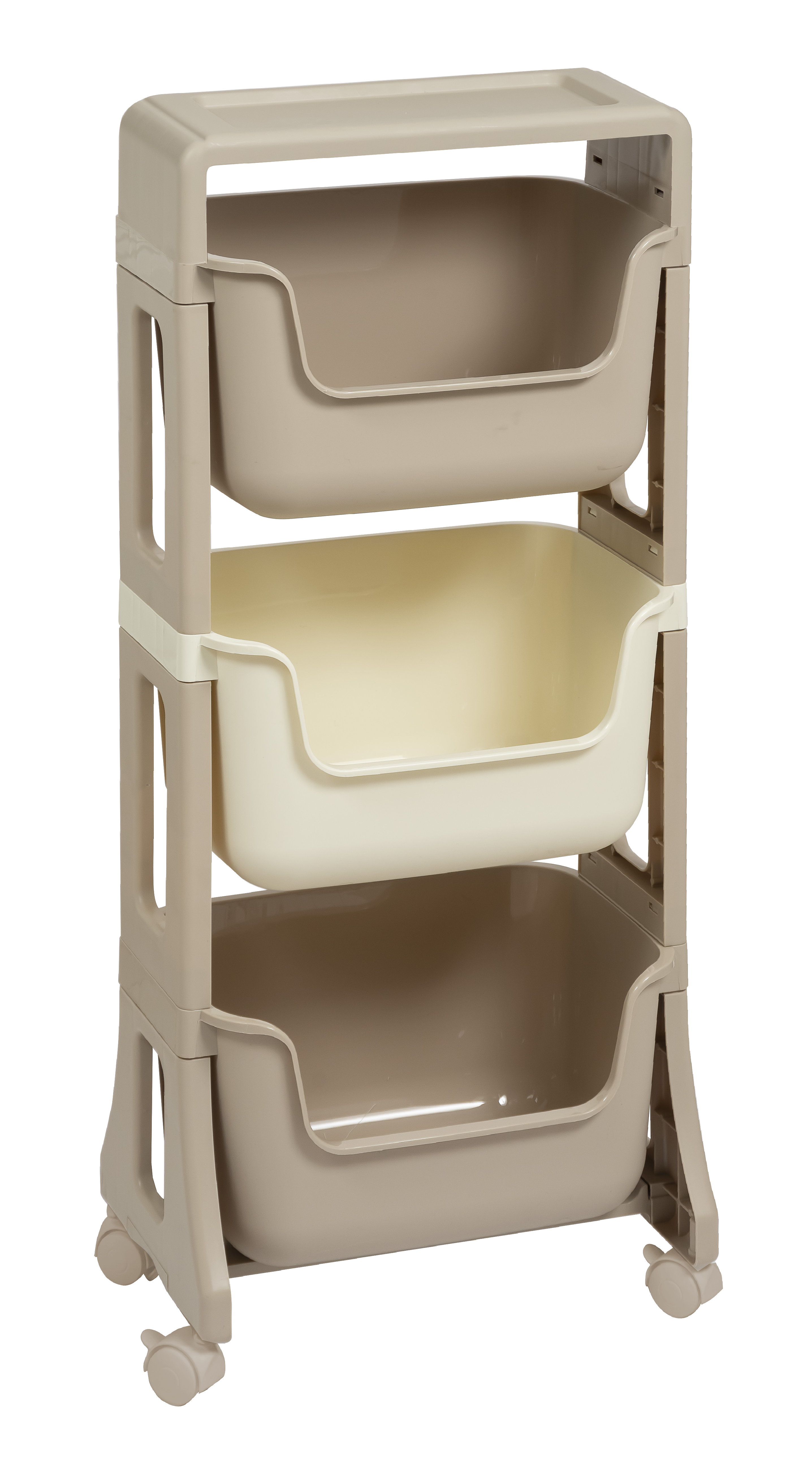 Изображение товара Этажерка "Junior" напольная  3-х ярусная на колесах латте/слоновая кость
