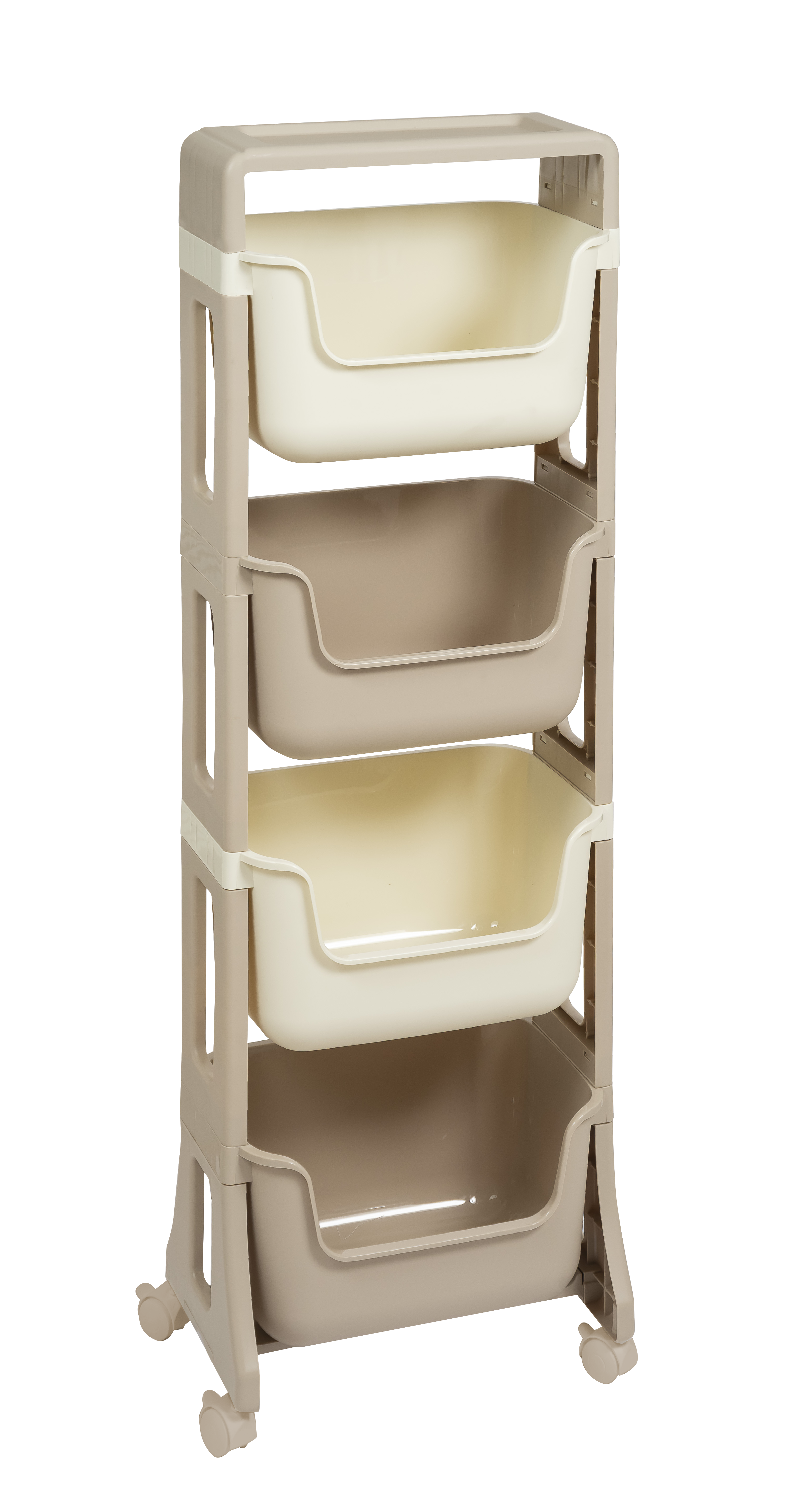Изображение товара Этажерка "Junior" напольная  4-х ярусная на колесах латте/слоновая кость