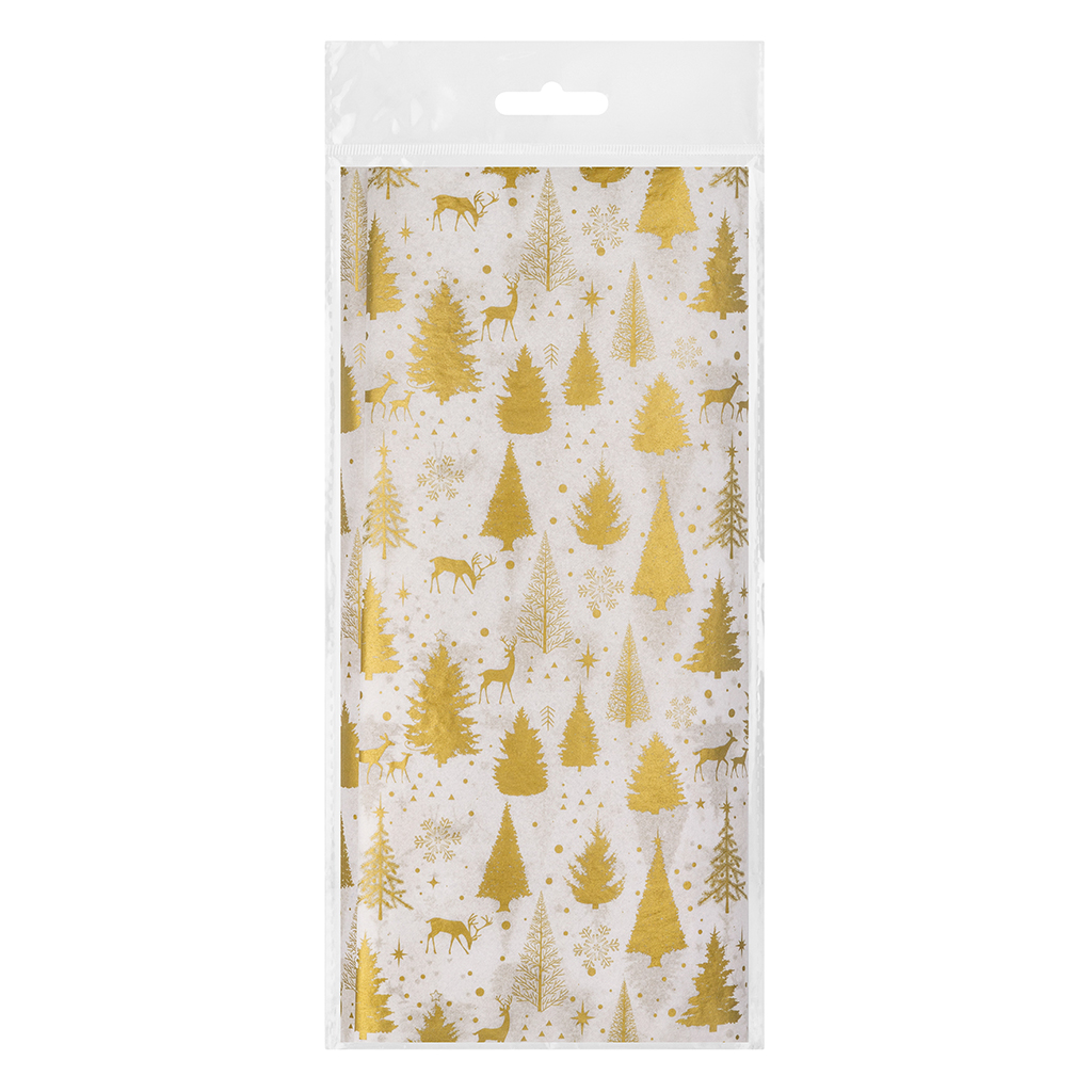 Изображение товара Набор ErichKrause Decor 4 листа упаковочной бумаги тишью Елочки золотые 50х70см