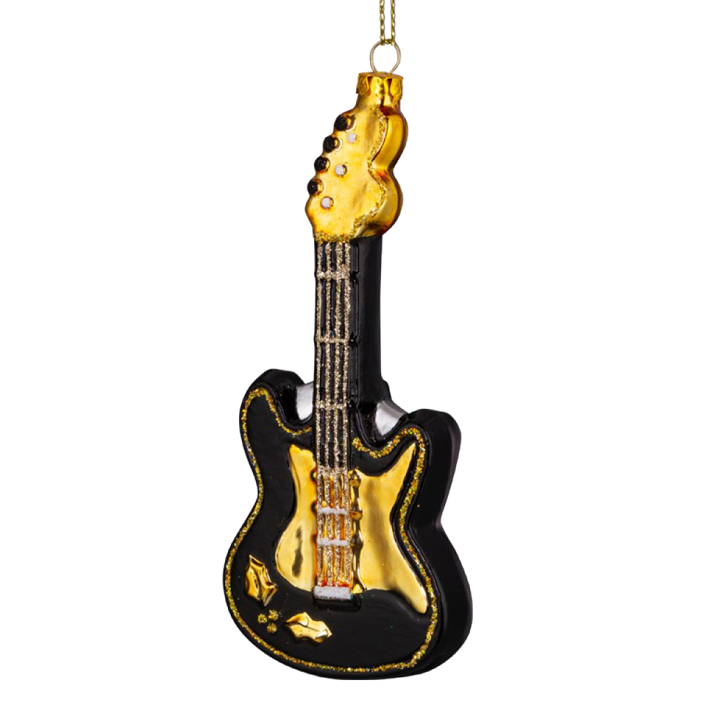 Изображение товара Украшение елочное стеклянное Гитара суперзвезды 14см черное и золото