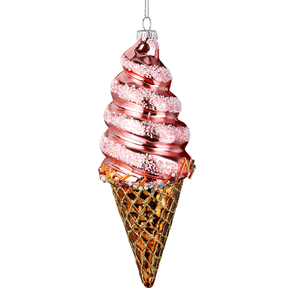 Изображение товара Украшение елочное стеклянное Клубничное мороженое 17см, ErichKrause Decor