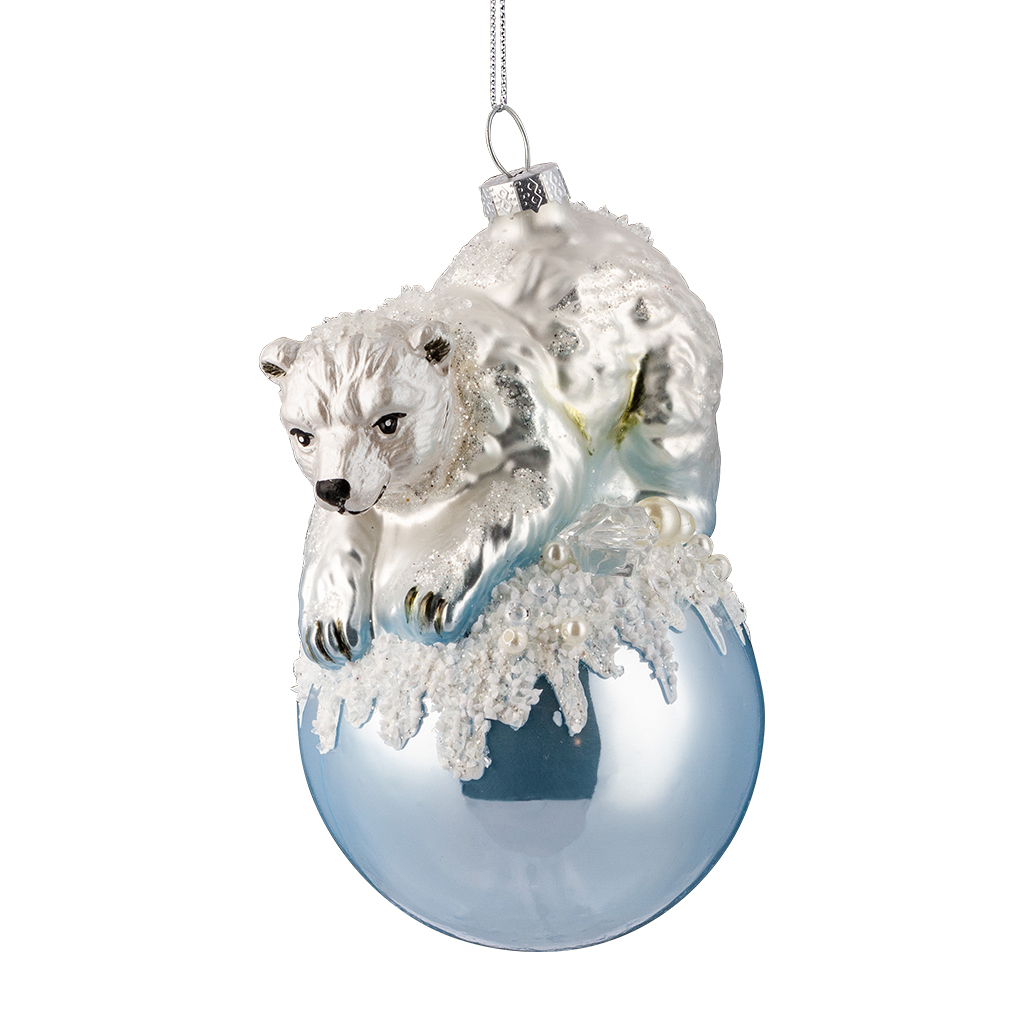 Изображение товара Украшение ёлочное стеклянное Мишка на Северном полюсе 12см для новогодней елки