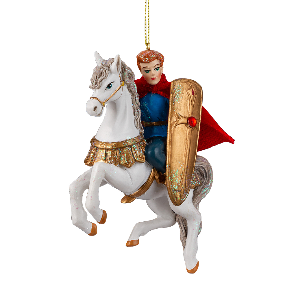 Изображение товара Украшение для елки Принц на белом коне 10 см, полирезина, яркий декор