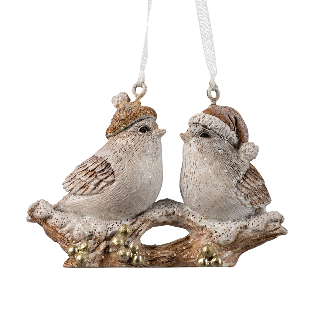 Изображение товара Елочное украшение Птички на ветке 8 см в пастельных тонах для елки