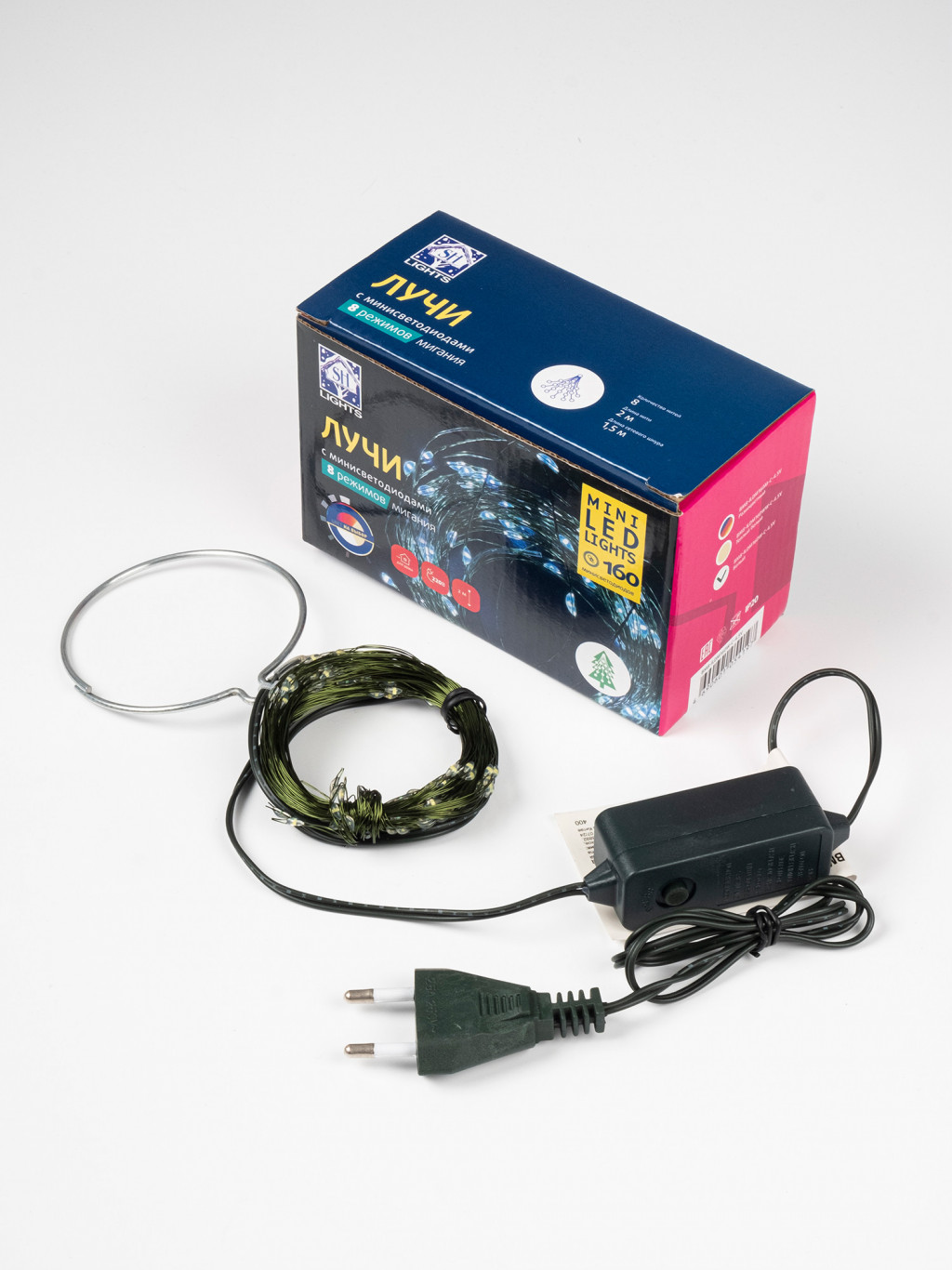 Изображение товара Гирлянда "Лучи" BM8-ILDM160W-C-4.5V, 160 бел минидиод,8 луч х2м,8 реж