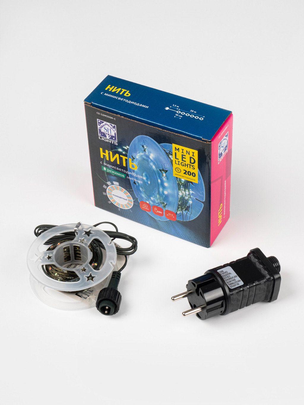 Изображение товара Гирлянда "Нить" CO-ILDM200M-C, 200 разноц минидиодов,20м,8 режимов,на катушке