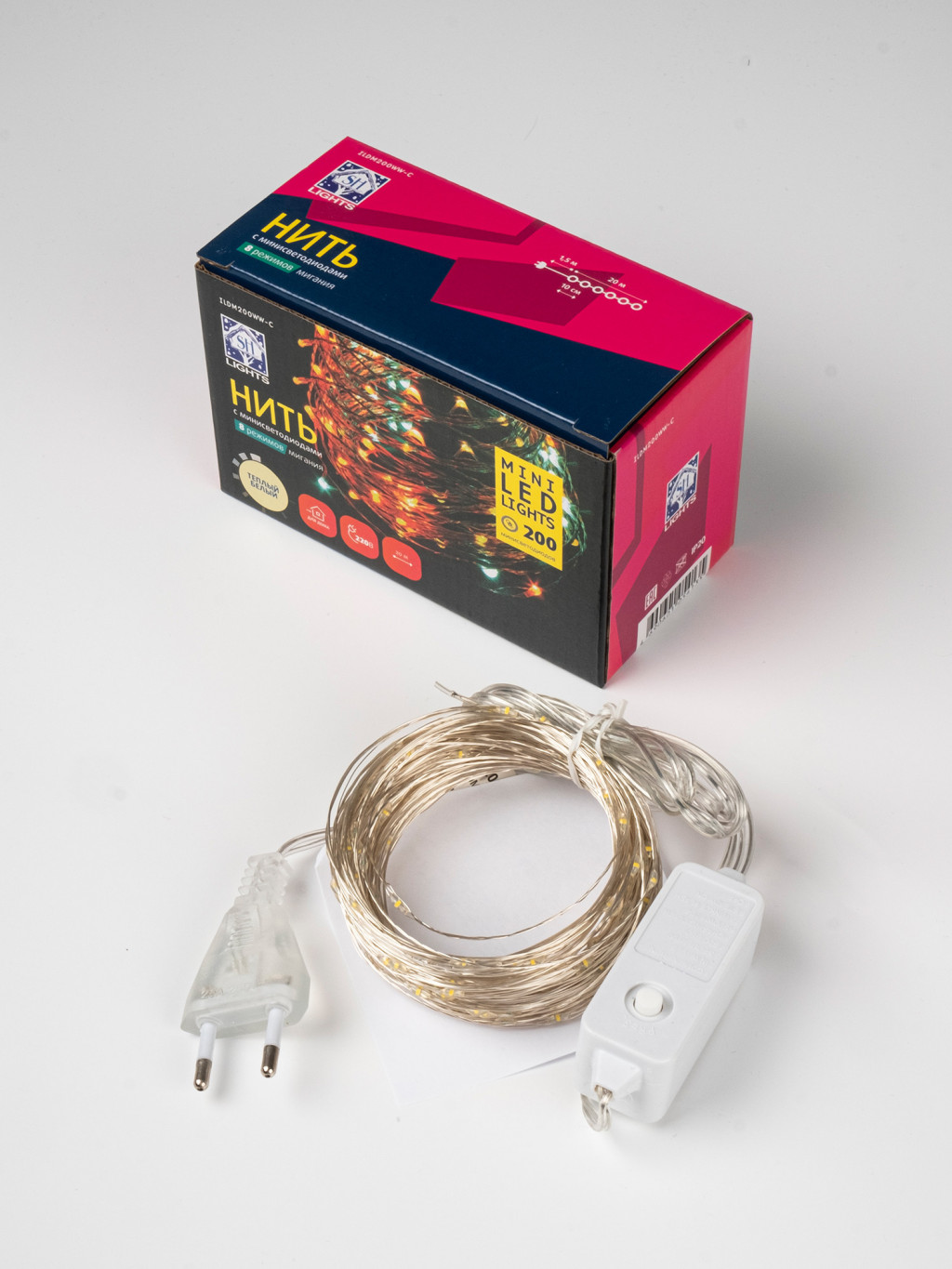 Изображение товара Гирлянда Нить ILDM200WW-C 20м 200 минисветодиодов для помещений теплый белый