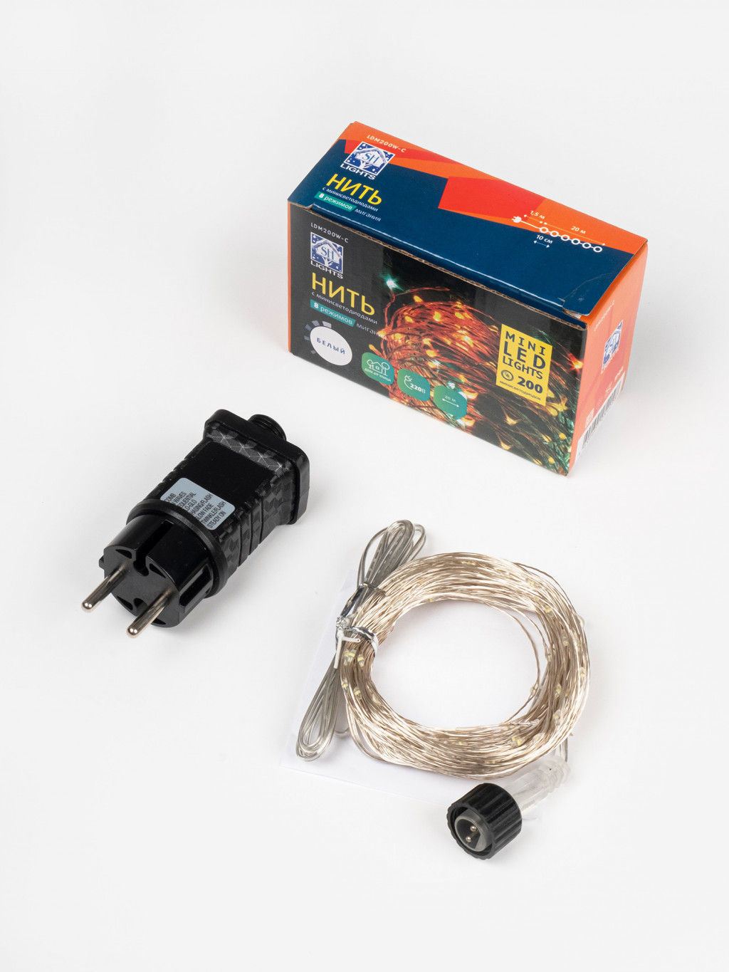 Изображение товара Гирлянда "Нить" LDM200W-C, 200 бел минидиодов, 8 реж, 20м, уличная