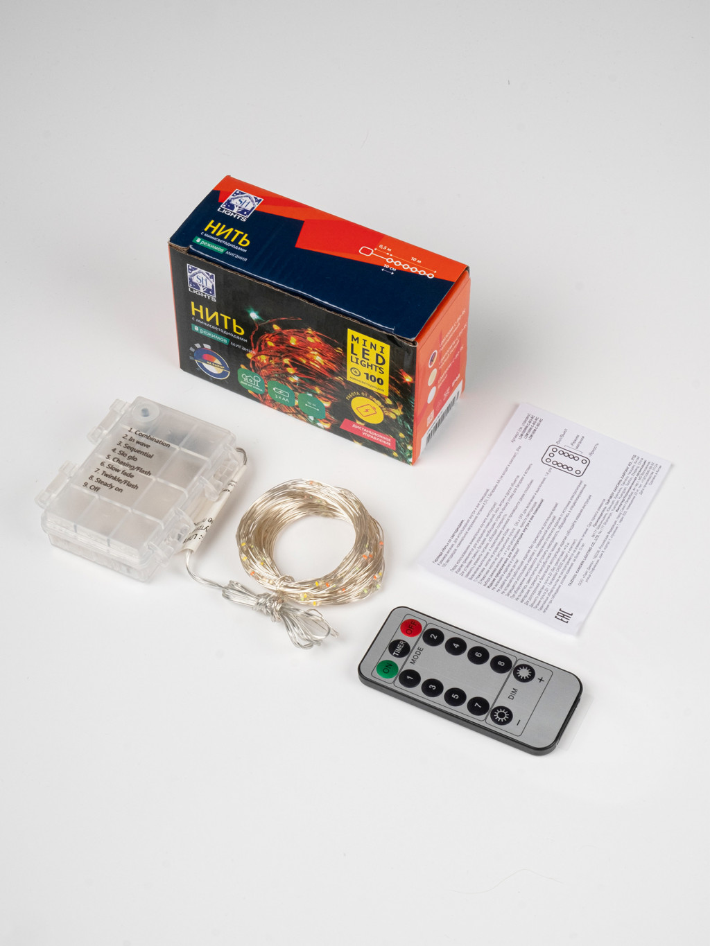 Изображение товара Гирлянда "Нить"LDM100M-C-BO-RC,100 разн минидиод,10м,8реж,пульт,уличная,3xAA