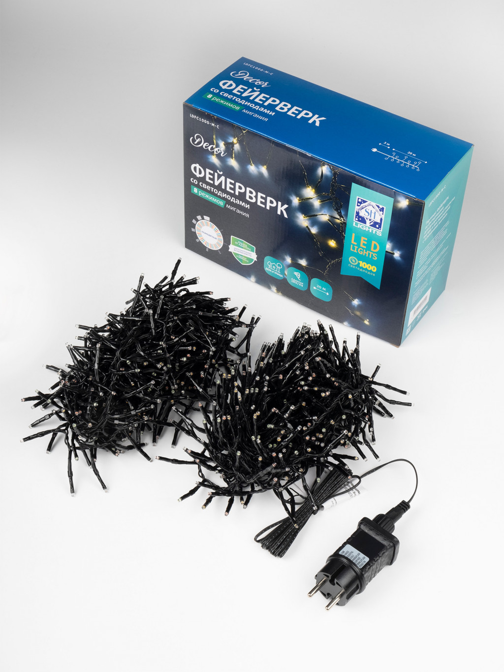 Изображение товара Гирлянда "Фейерверк" LDFC1000-M-C, 1000 разноцв диодов,20м,8 реж,уличн,адаптер