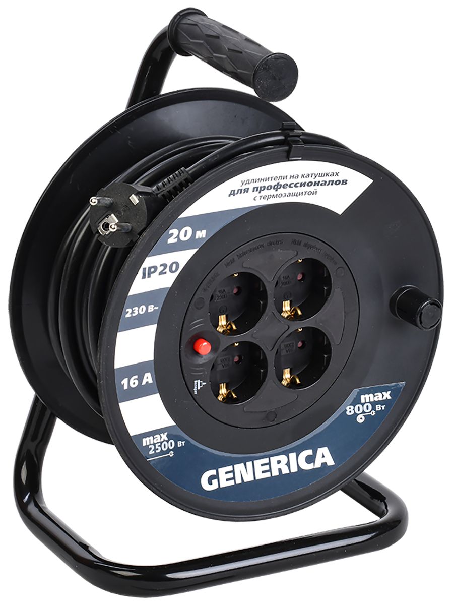 Изображение товара Катушка IEK GENERICA с термозащитой 4 места 2P+PE/20м 3х1,5 мм2