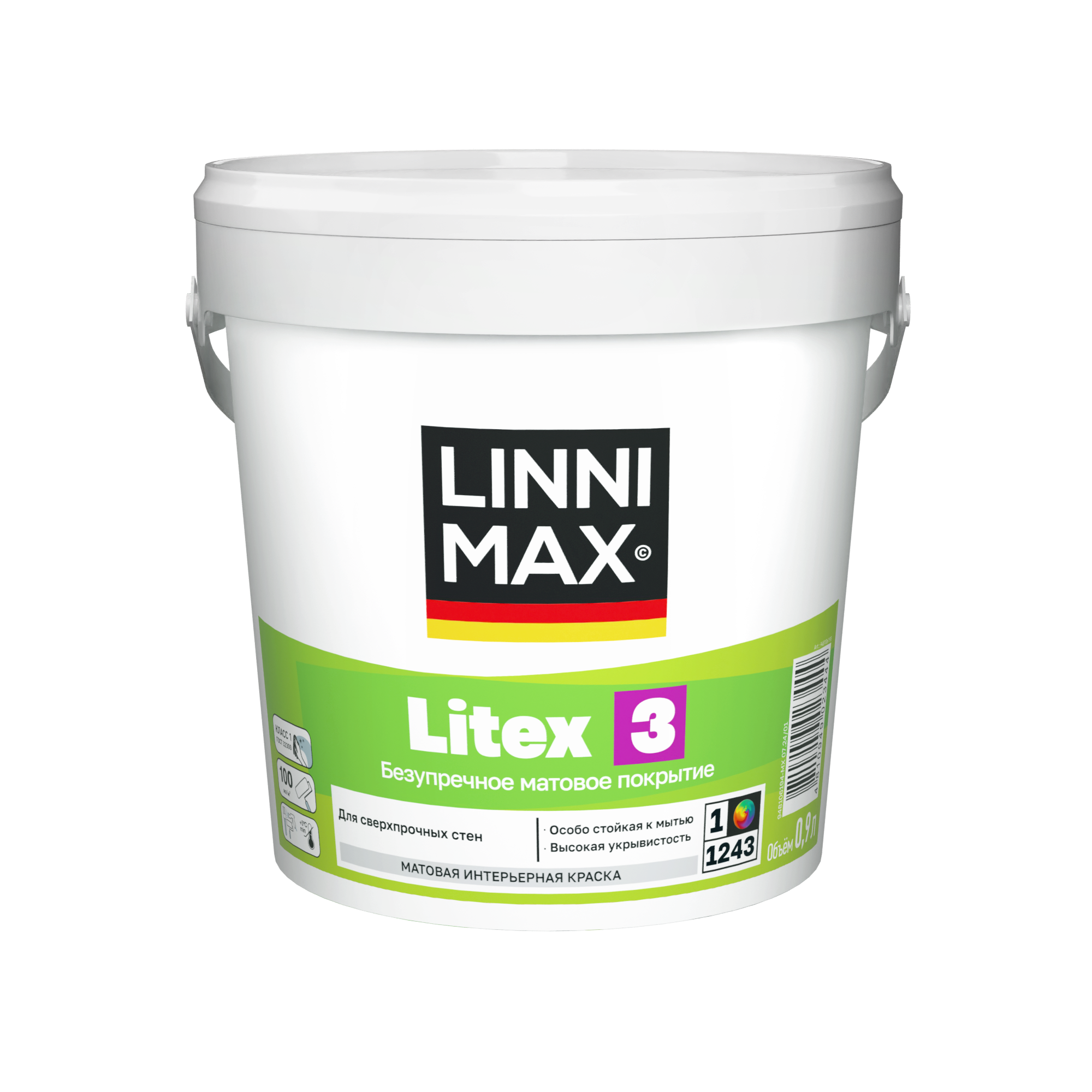 Изображение товара Интерьерная водная латексная краска LINNIMAX Litex 3 База 1 0,9 л, матовая, стойкая к мытью