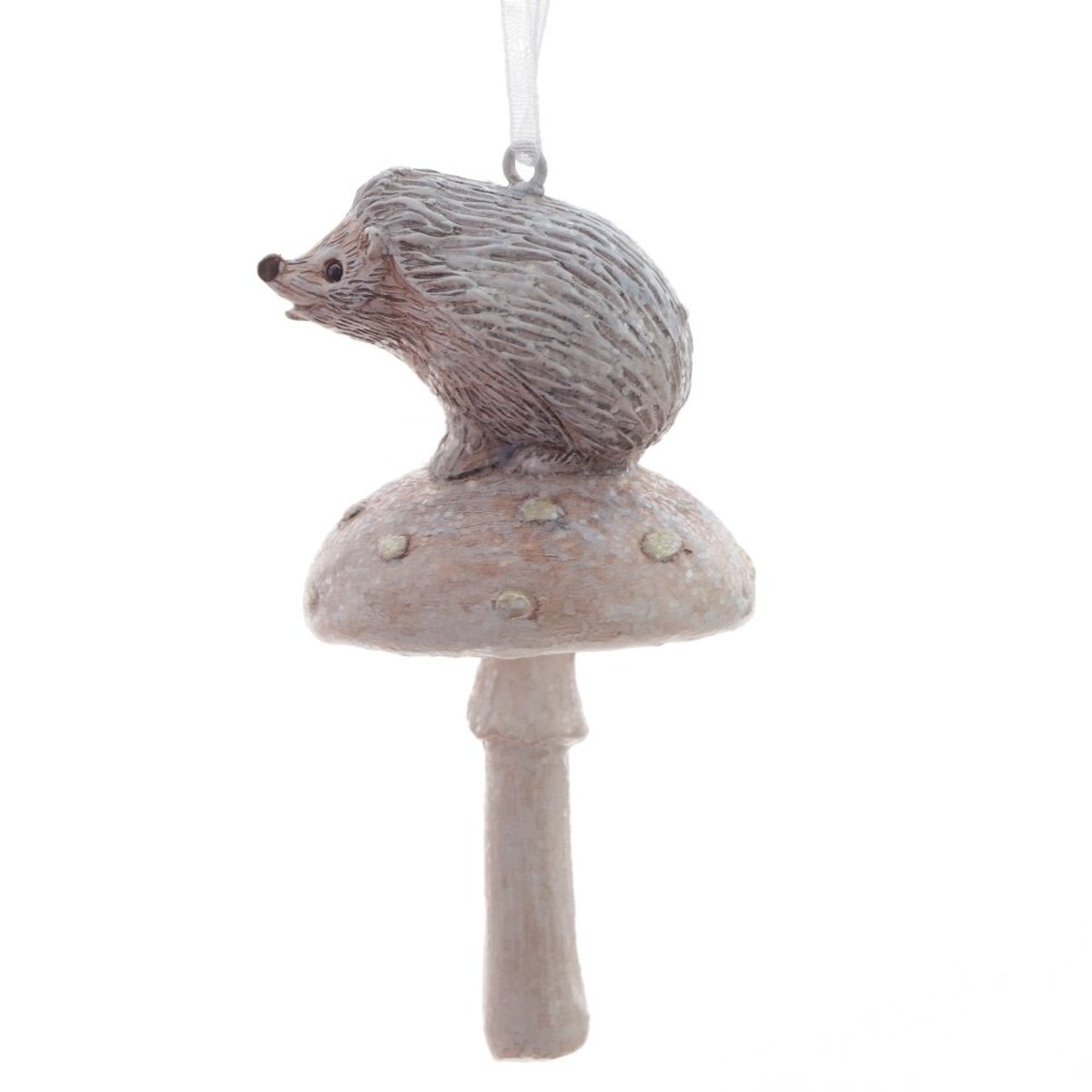 Изображение товара Декоративное подвесное изделие Ёжик и гриб, полистоун, бежевое, 8 см