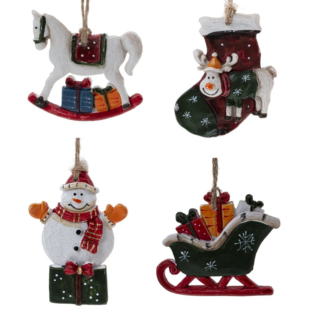 Изображение товара Декоративное подвесное украшение Лошадка олень снеговик с санями, многоцветное, 8,5 см