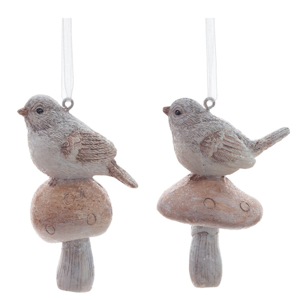 Изображение товара Декоративная подвесная птичка для елки в бежевом цвете 5,5 см