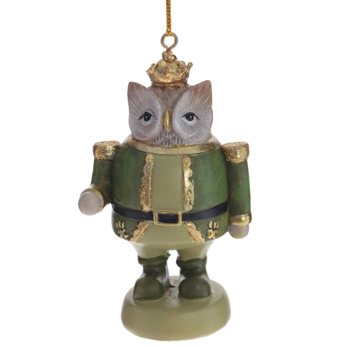 Изображение товара Декоративная подвеска Сова из полистоуна зеленая с короной