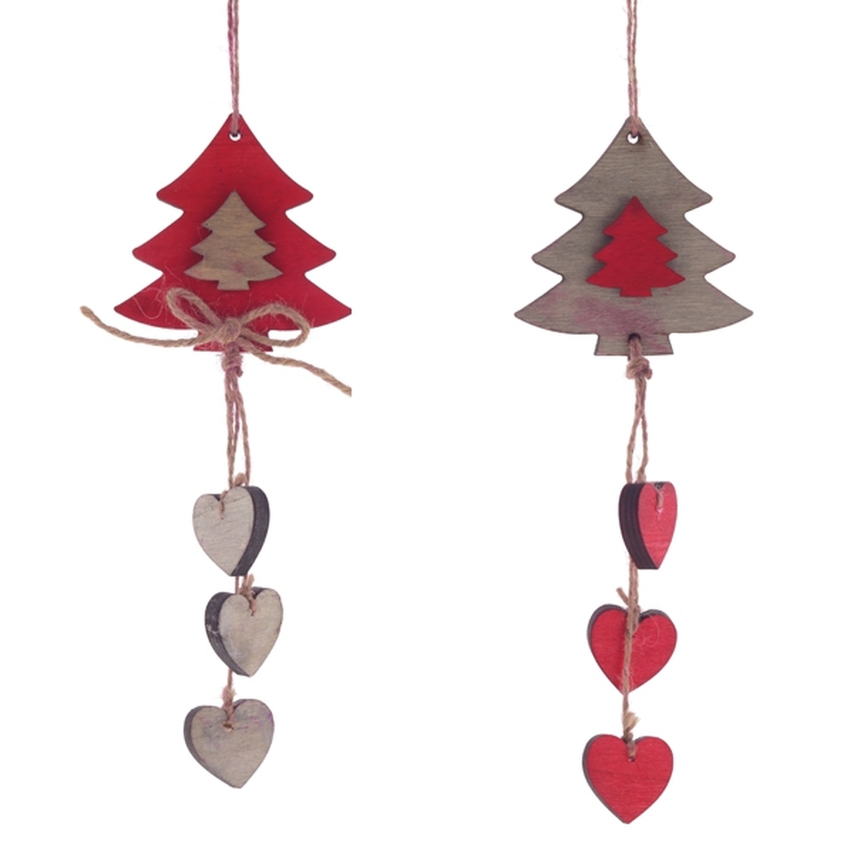 Изображение товара Новогоднее украшение Елка из дерева с сердечками, красное, 22,5 см