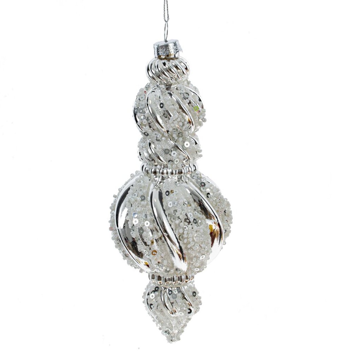 Изображение товара Новогоднее украшение Фигурная сосулька серебристое, елочные украшения 20 см