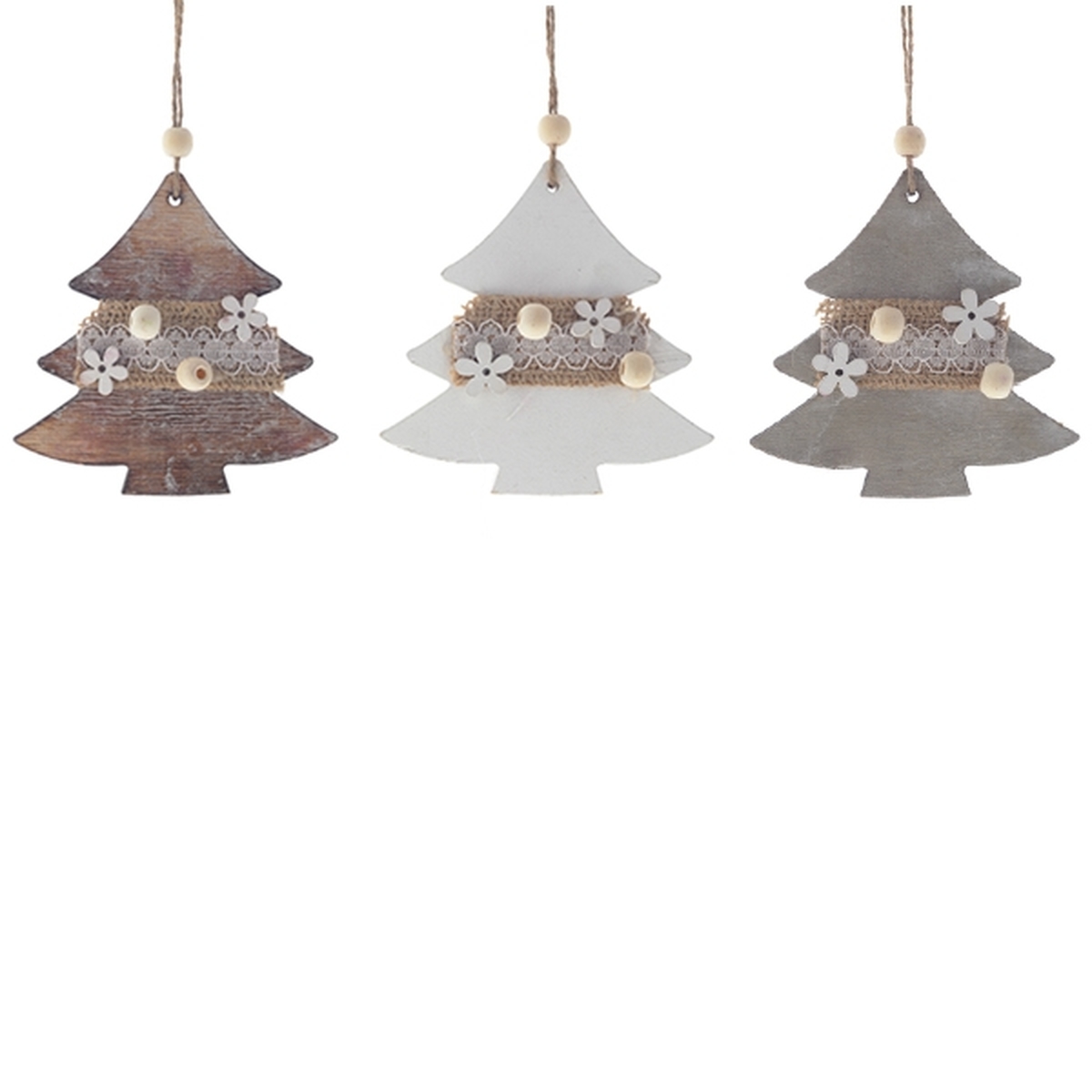 Изображение товара Новогоднее деревянное украшение Елочка 10,5 см бежевое для елки