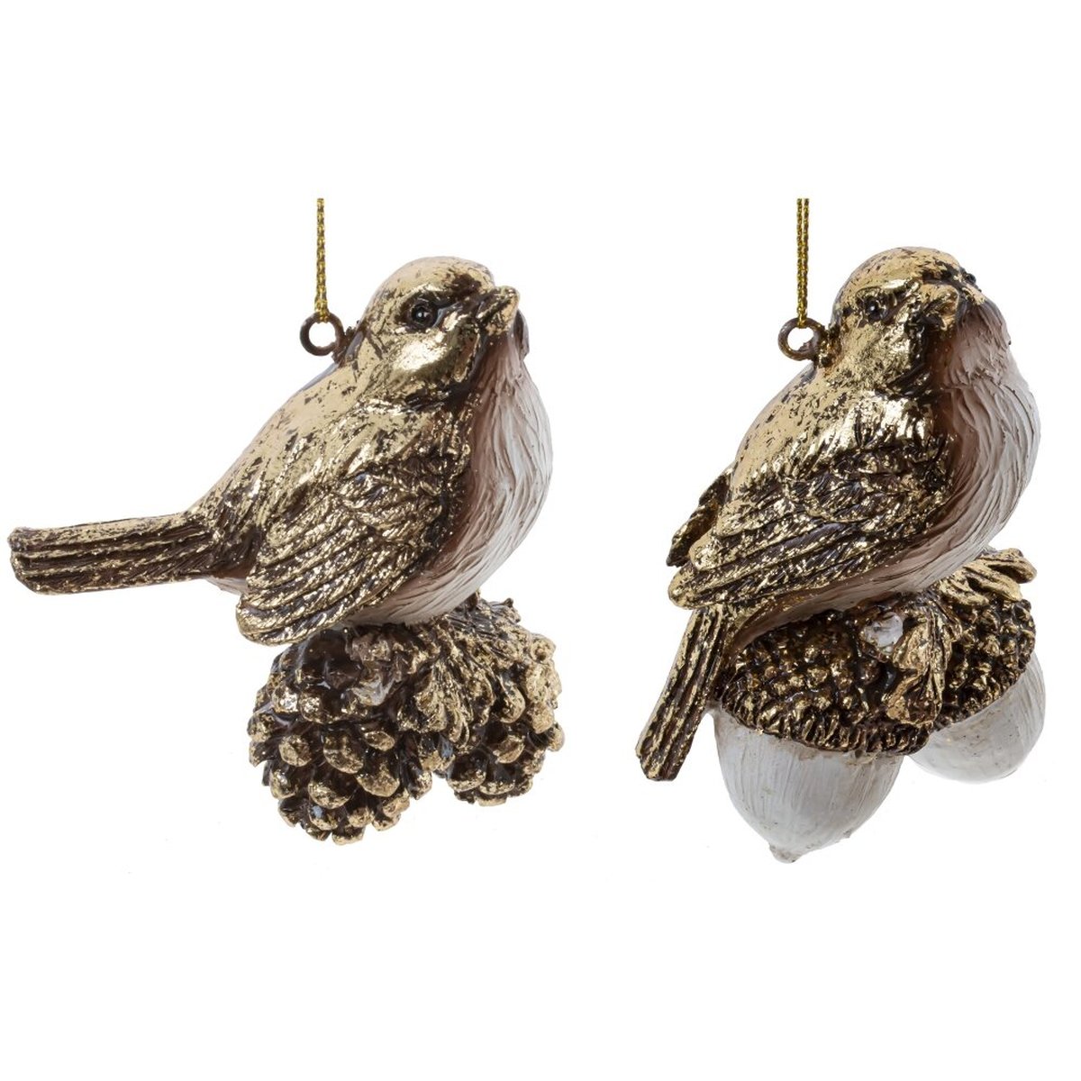 Изображение товара Декоративная подвесная фигурка Птичка из полистоуна Золотая новогодняя игрушка