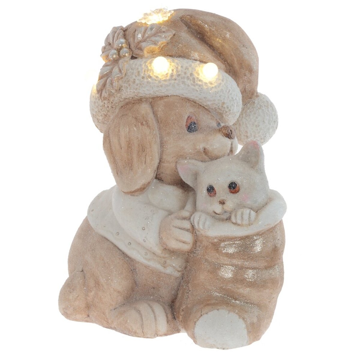 Изображение товара Фигурка декоративная с подсветкой "Щенок и котёнок", L30 W26 H40 см (AAA 3 шт. не прилаг) бежевый