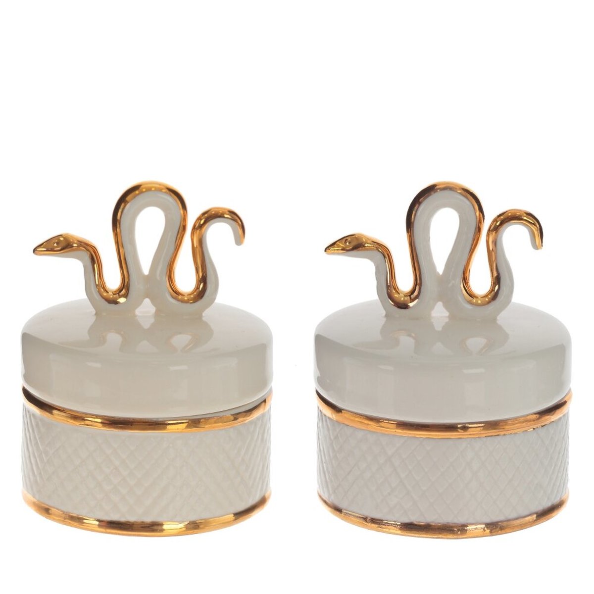 Изображение товара Шкатулка Змея из фарфора с позолотой, белая, размер L6 W6 H7.5 см
