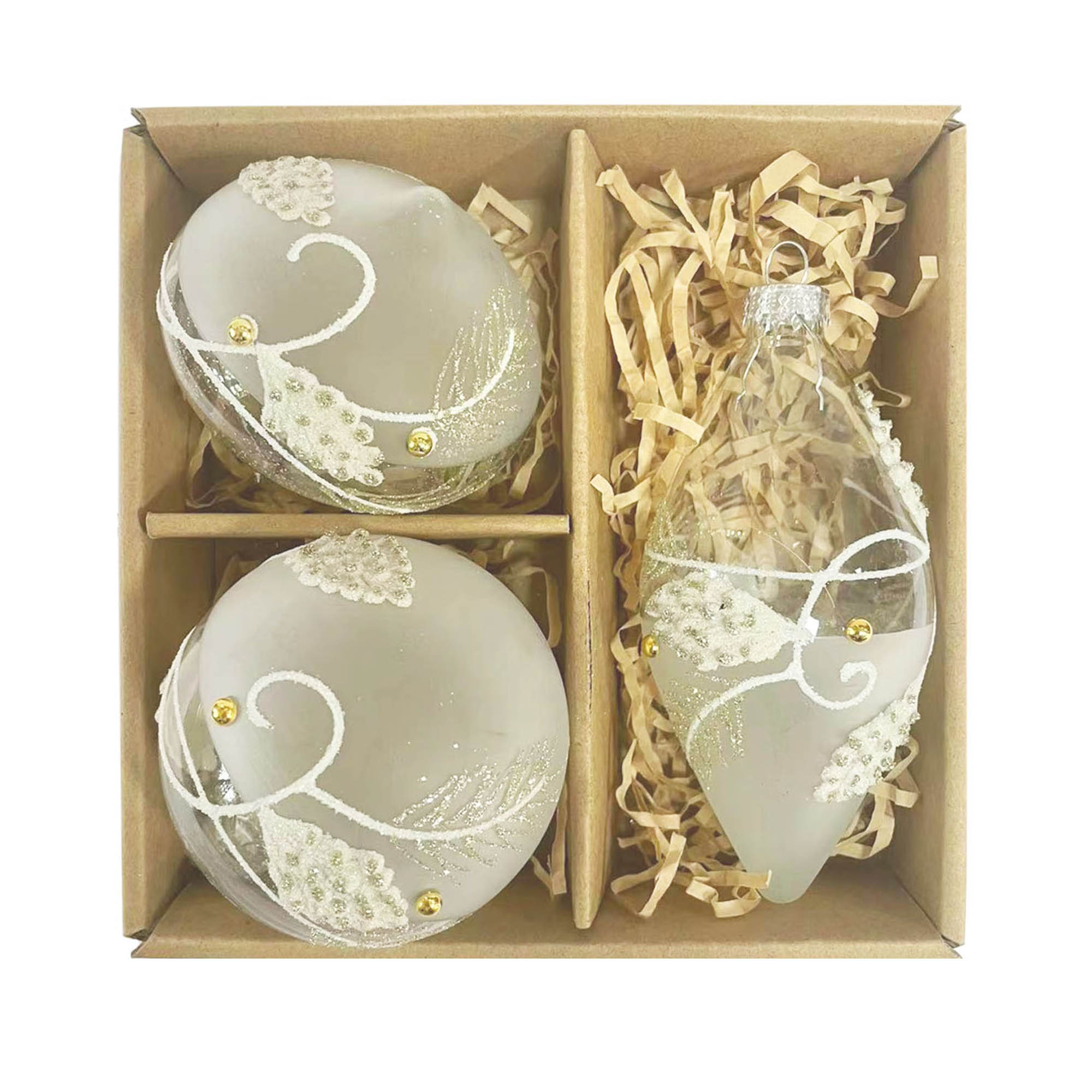 Изображение товара Набор шаров "Снежный орнамент", белый, 3 шт