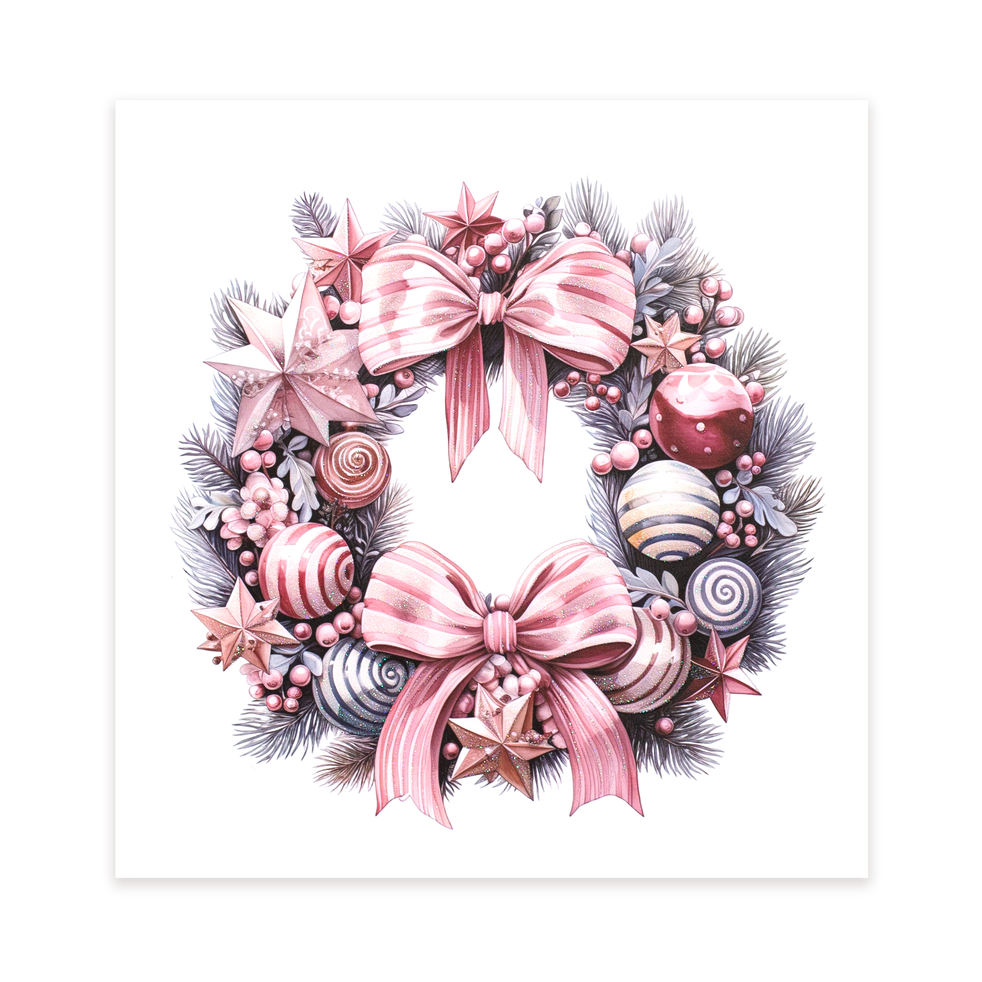 Изображение товара Наклейка декоративная Рождественский венок с бантами с глиттером 30.5х30.5 см Новогодний декор