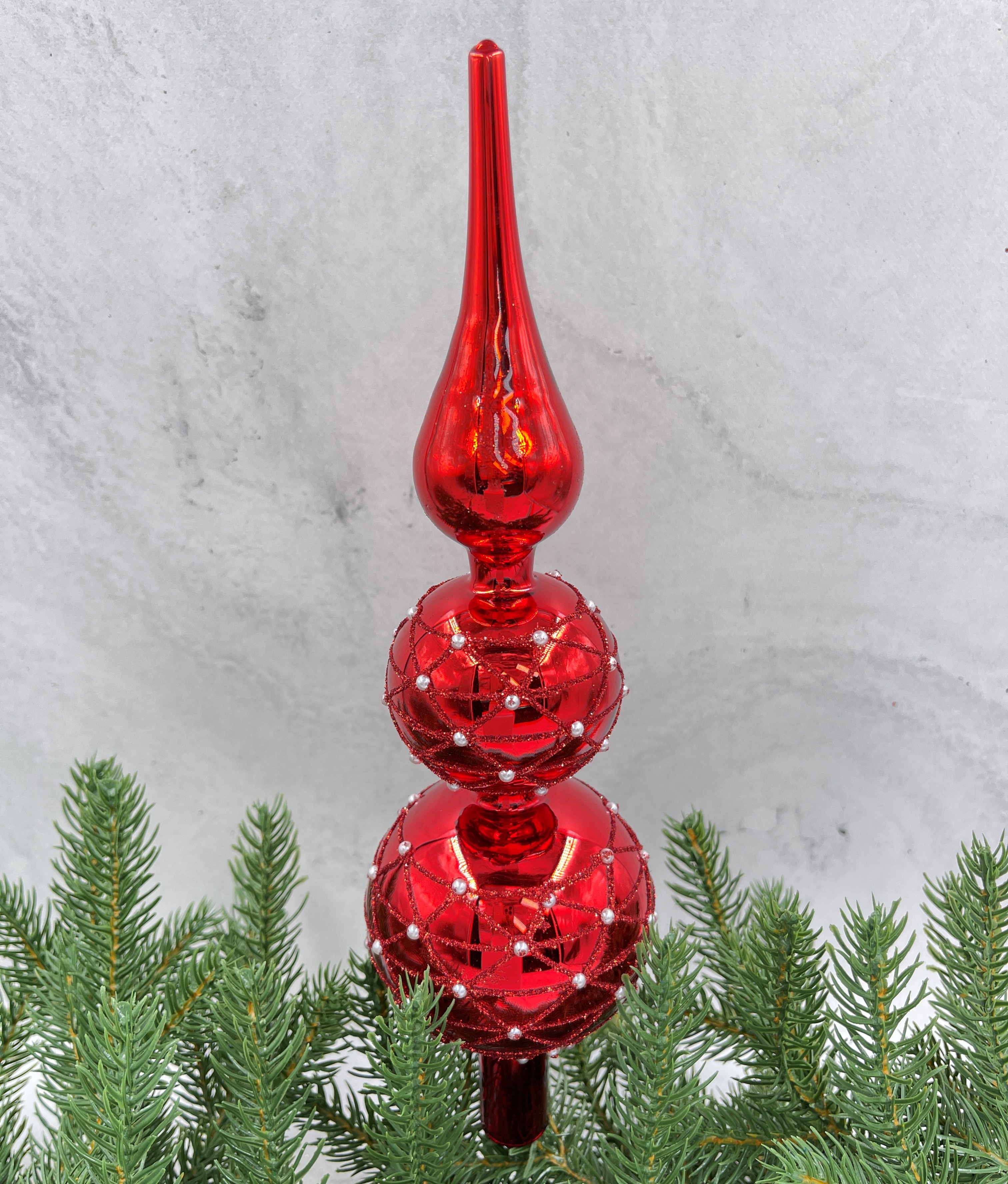 Изображение товара Верхушка на елку 31 см красная стекло для праздничного интерьера