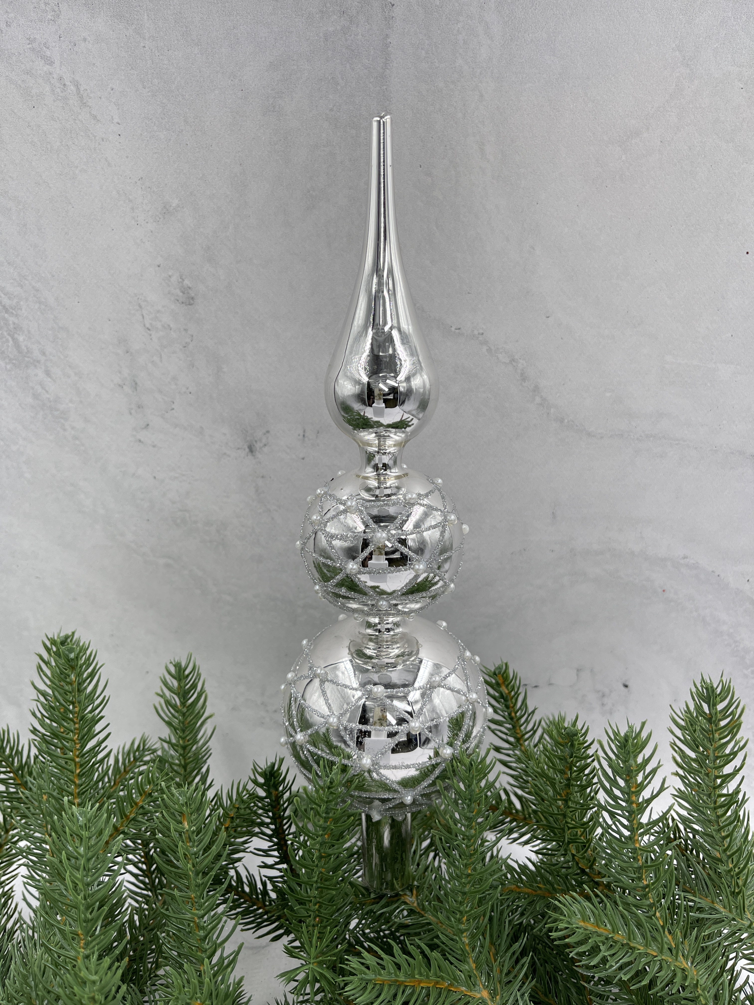 Изображение товара Верхушка на елку 31 см серебро стекло праздничное новогоднее украшение