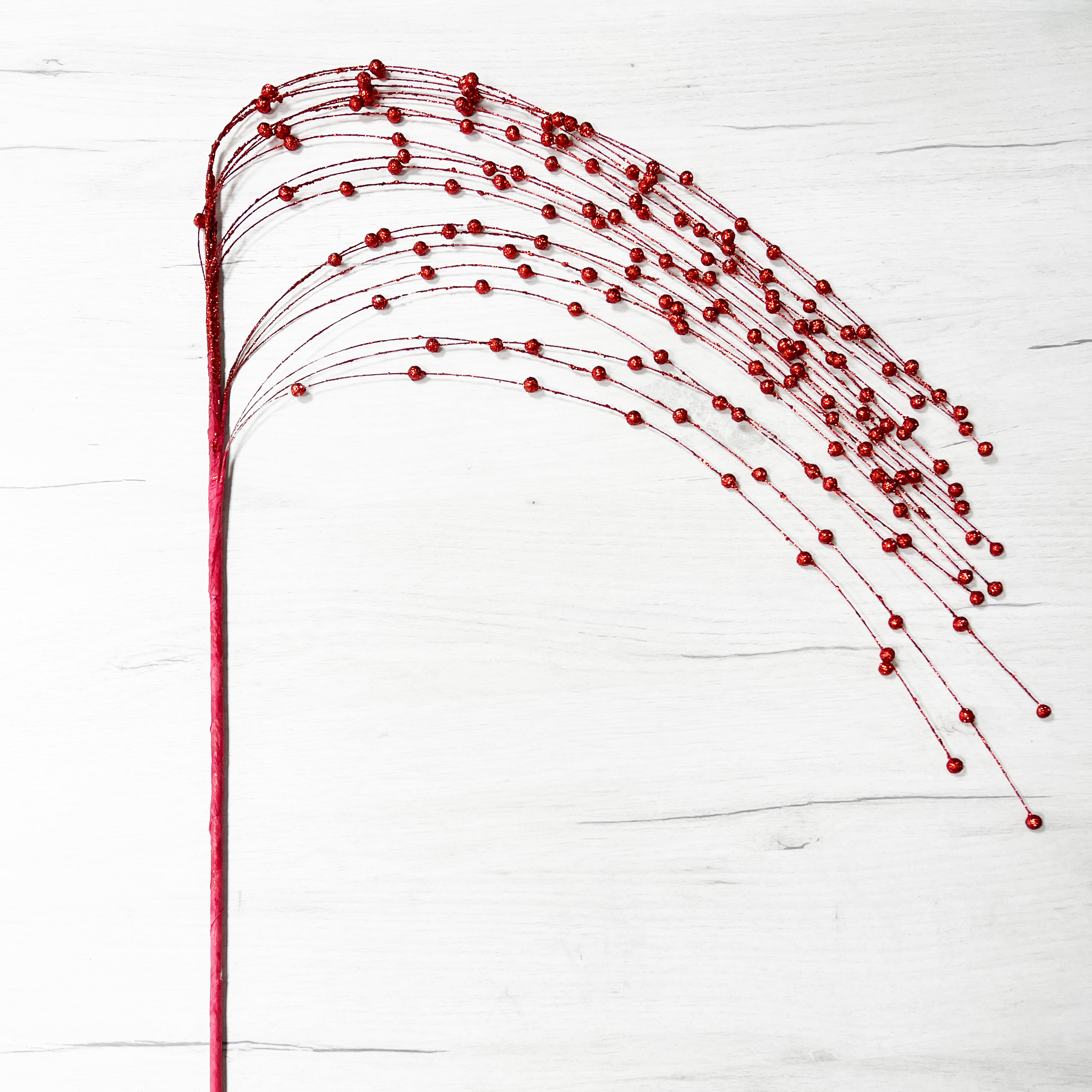 Изображение товара Ветка с шариками красная 110 см блестящая пенопласт для декора