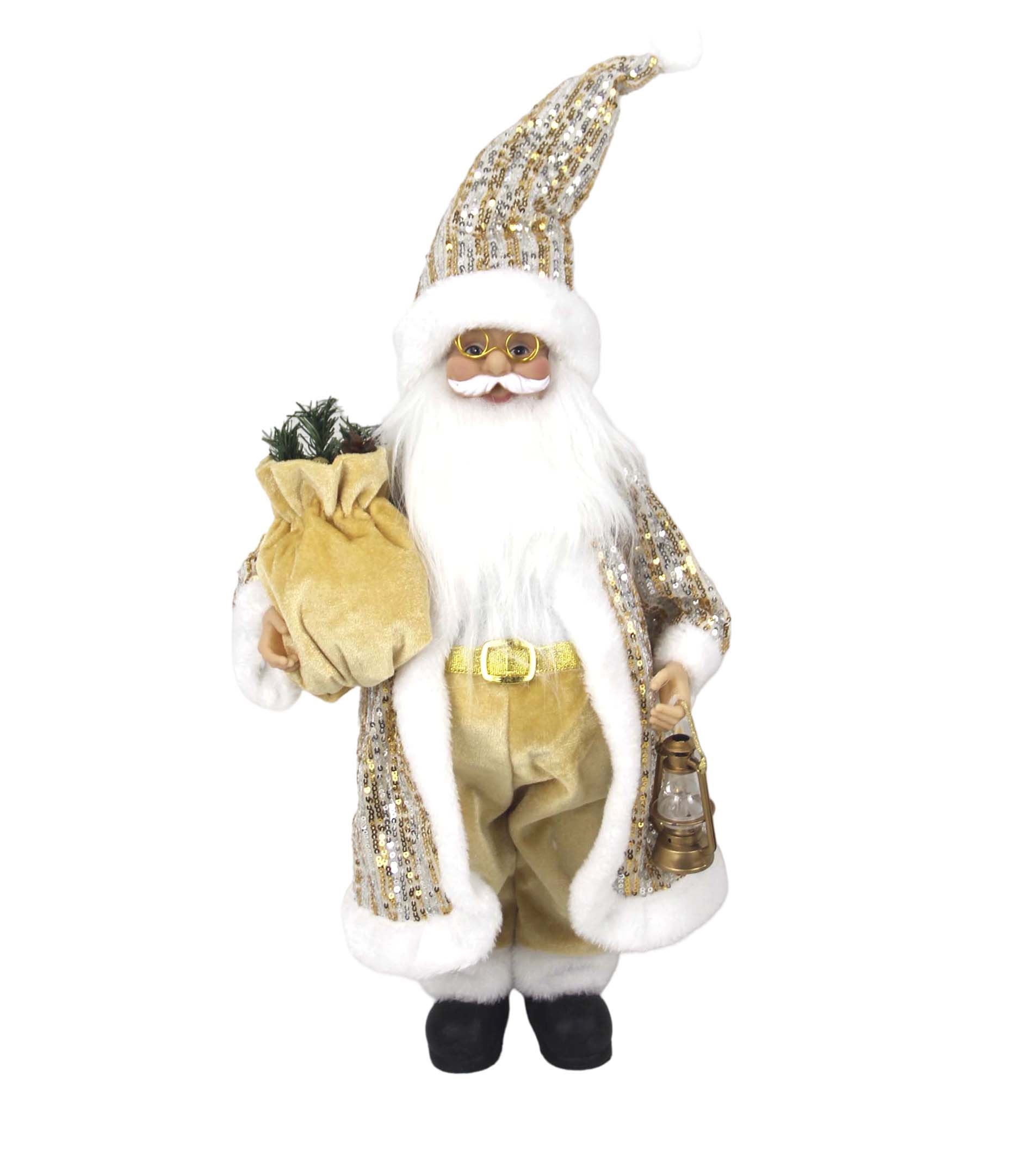 Изображение товара Новогодняя фигурка Деда Мороза в золотой шубе с подарками 66 см для декора интерьера