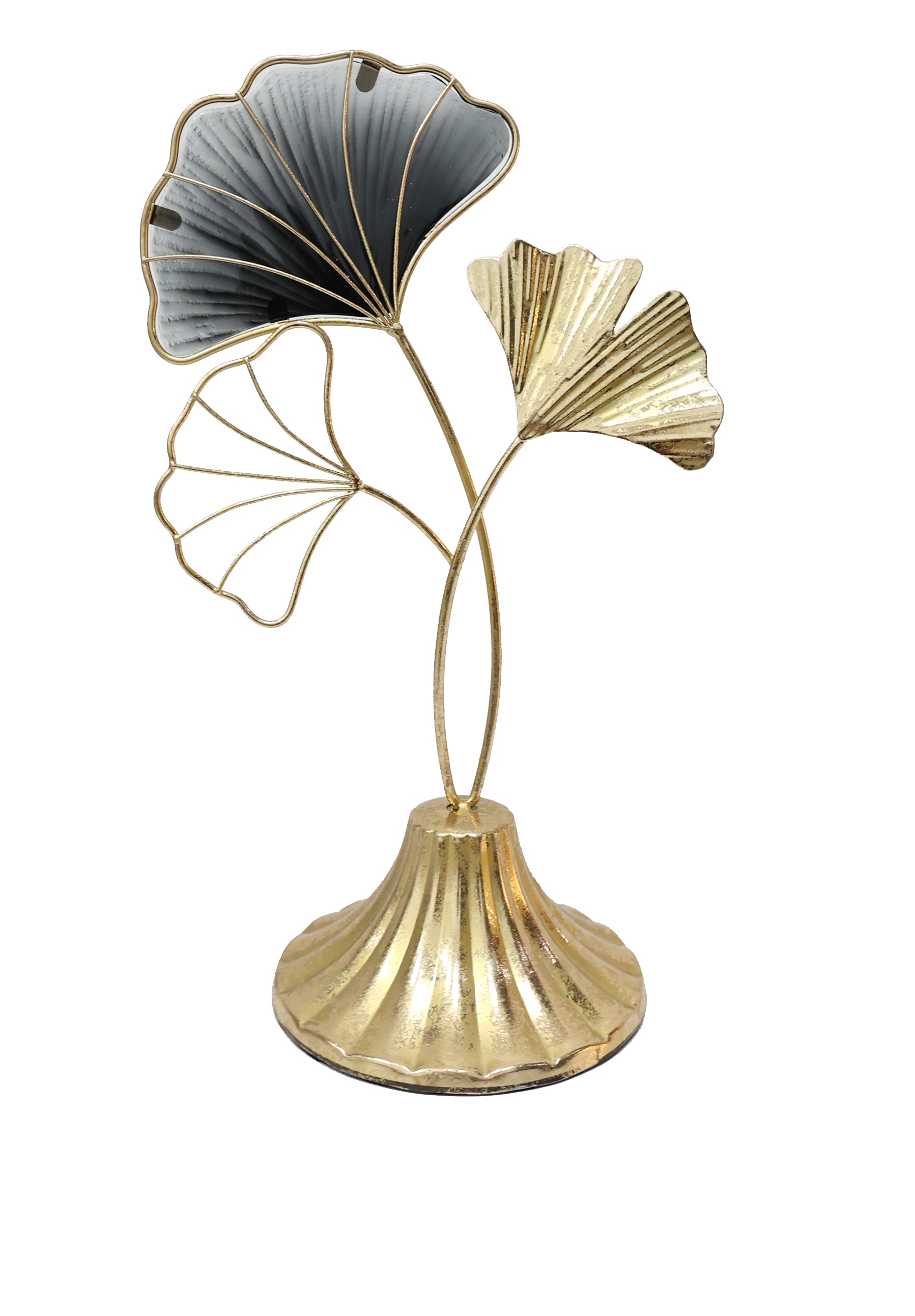 Изображение товара Декорация на подставке Веточки Гинкго 17х12х30 см металлическая стеклянная для интерьера