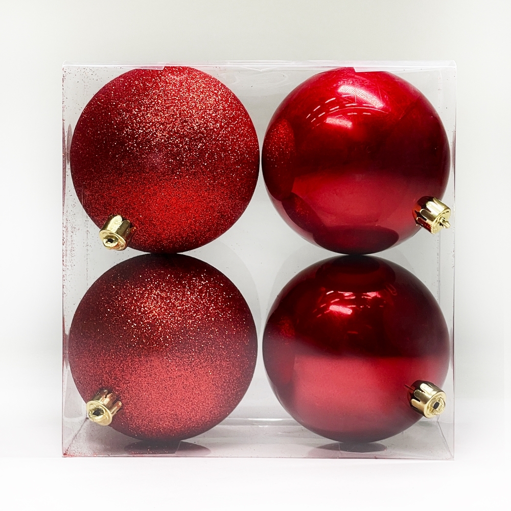 Изображение товара Набор пластиковых шаров ø 10 см глянцевые блестящие 4 шт. красные упаковка