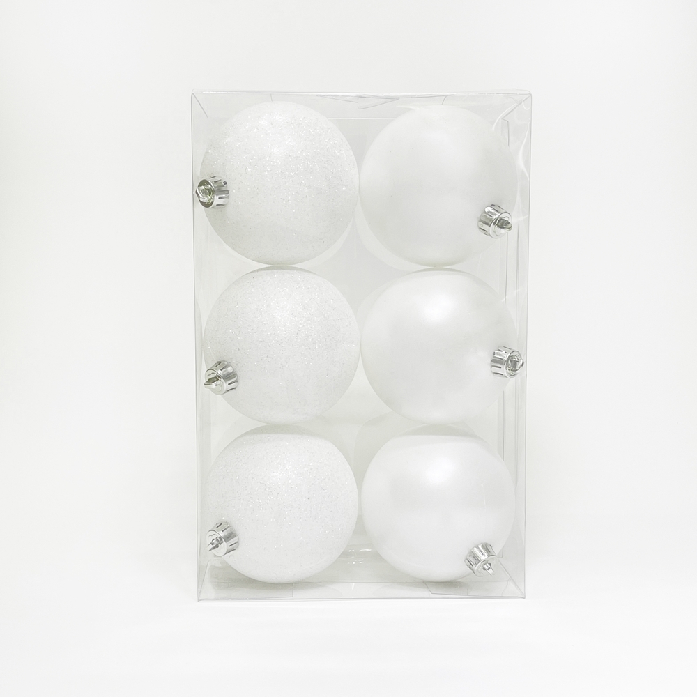 Изображение товара Набор пластиковых шаров ø 8 см глянцевые/блестящие белые 6 шт. В прозрачной упаковке