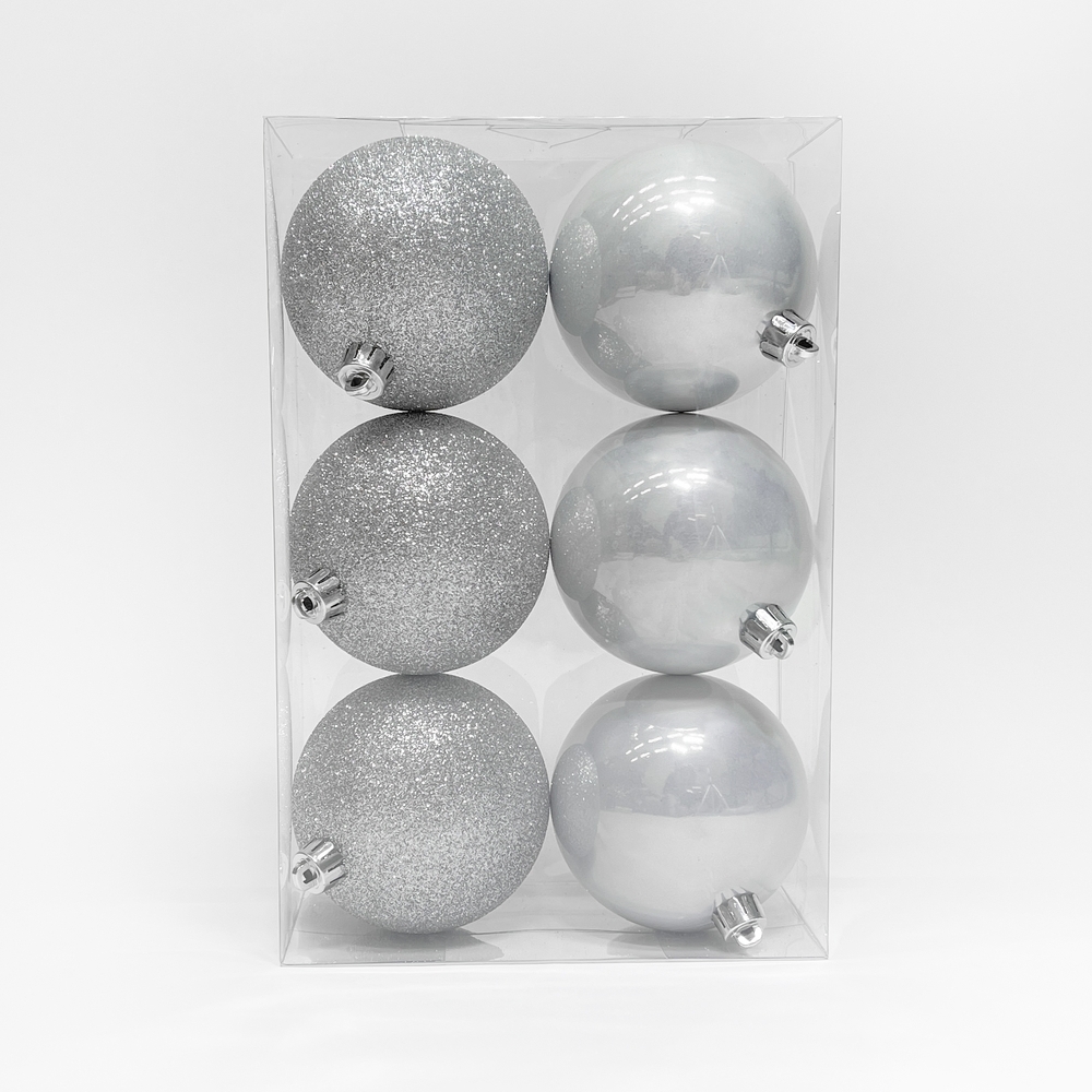 Изображение товара Набор пластиковых шаров ø 8 см серый глянцевый 6 шт елочные украшения
