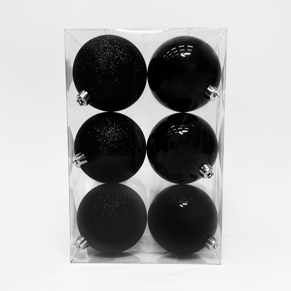 Изображение товара Набор черных пластиковых шаров ø 8 см глянцевые 6 шт.