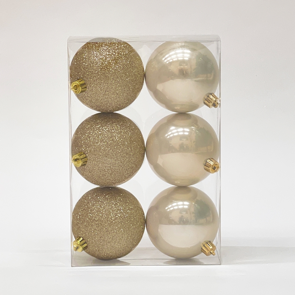 Изображение товара Набор пластиковых шаров ø 8 см глянцевые шампань 6 шт. В прозрачной упаковке