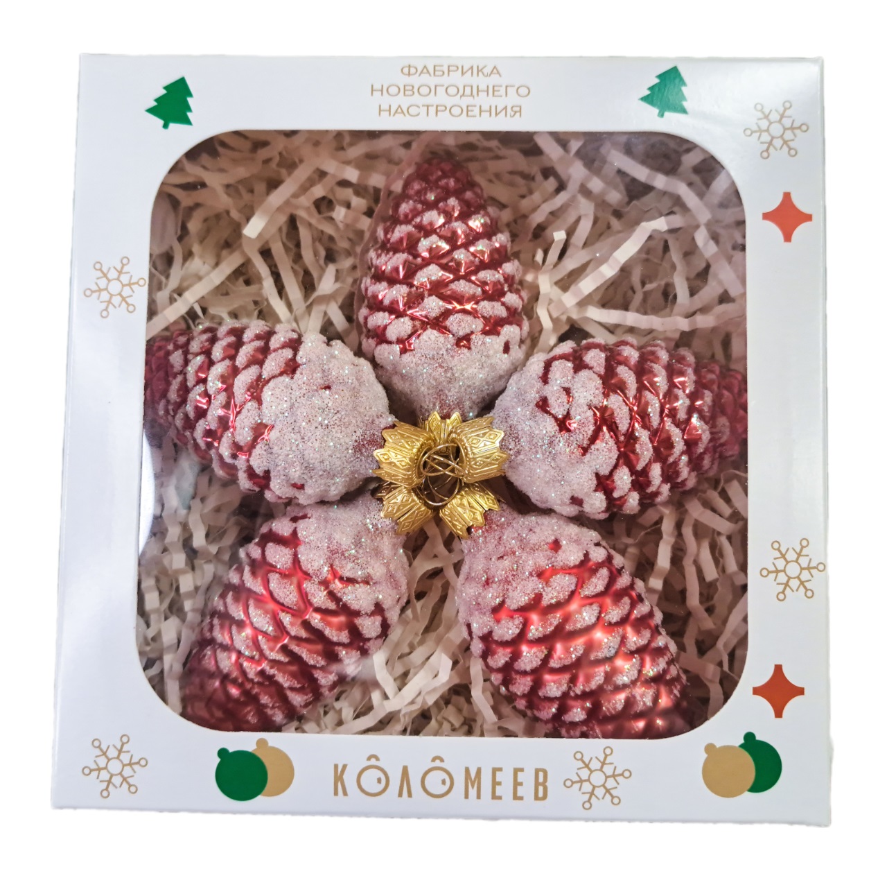 Изображение товара Набор елочных украшений Шишки 10 из 5 стеклянных шишек с подарочной упаковкой