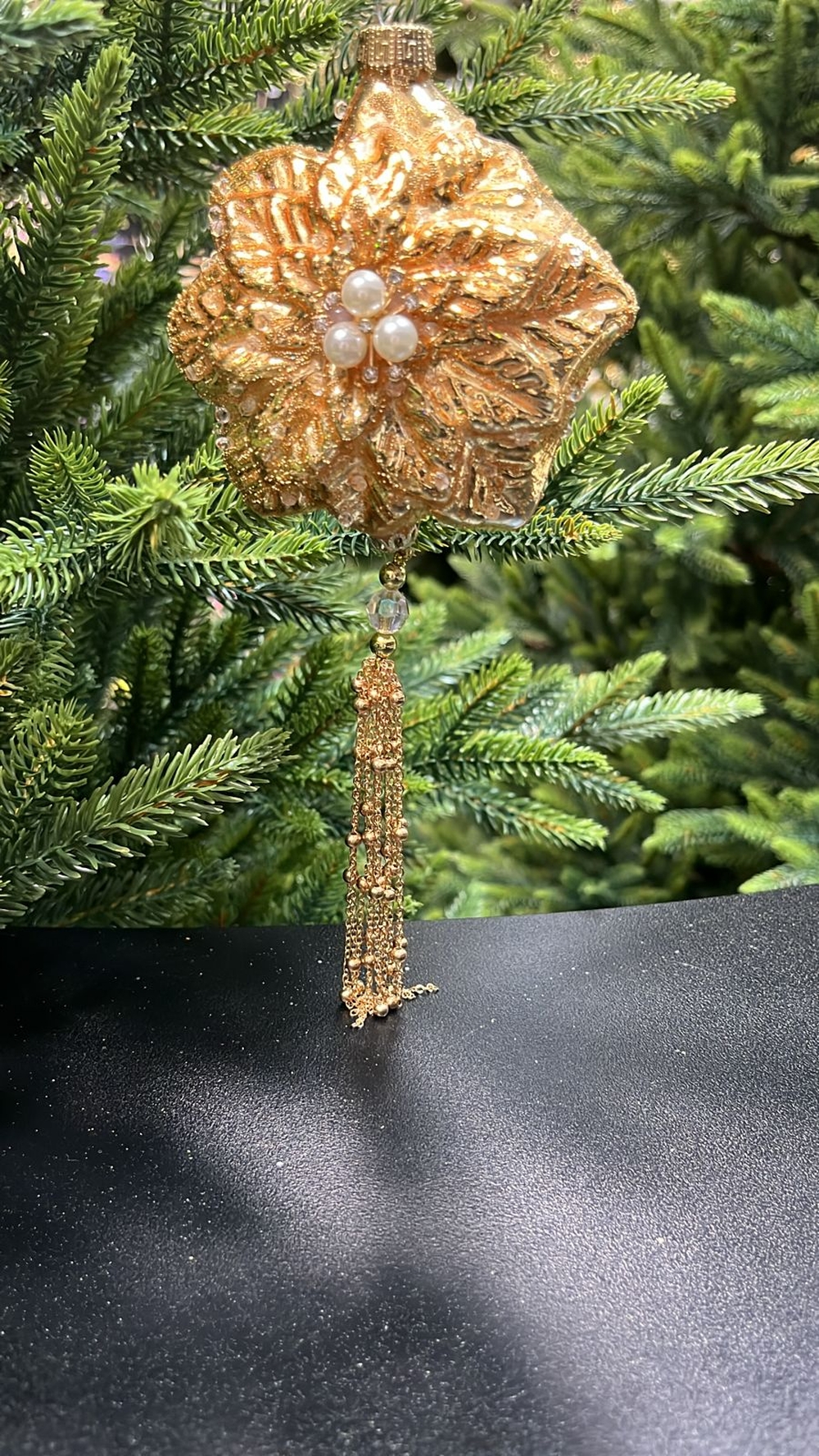 Изображение товара Елочная игрушка подвеска цветок 9,6*9,5*6,7 см золото стекло