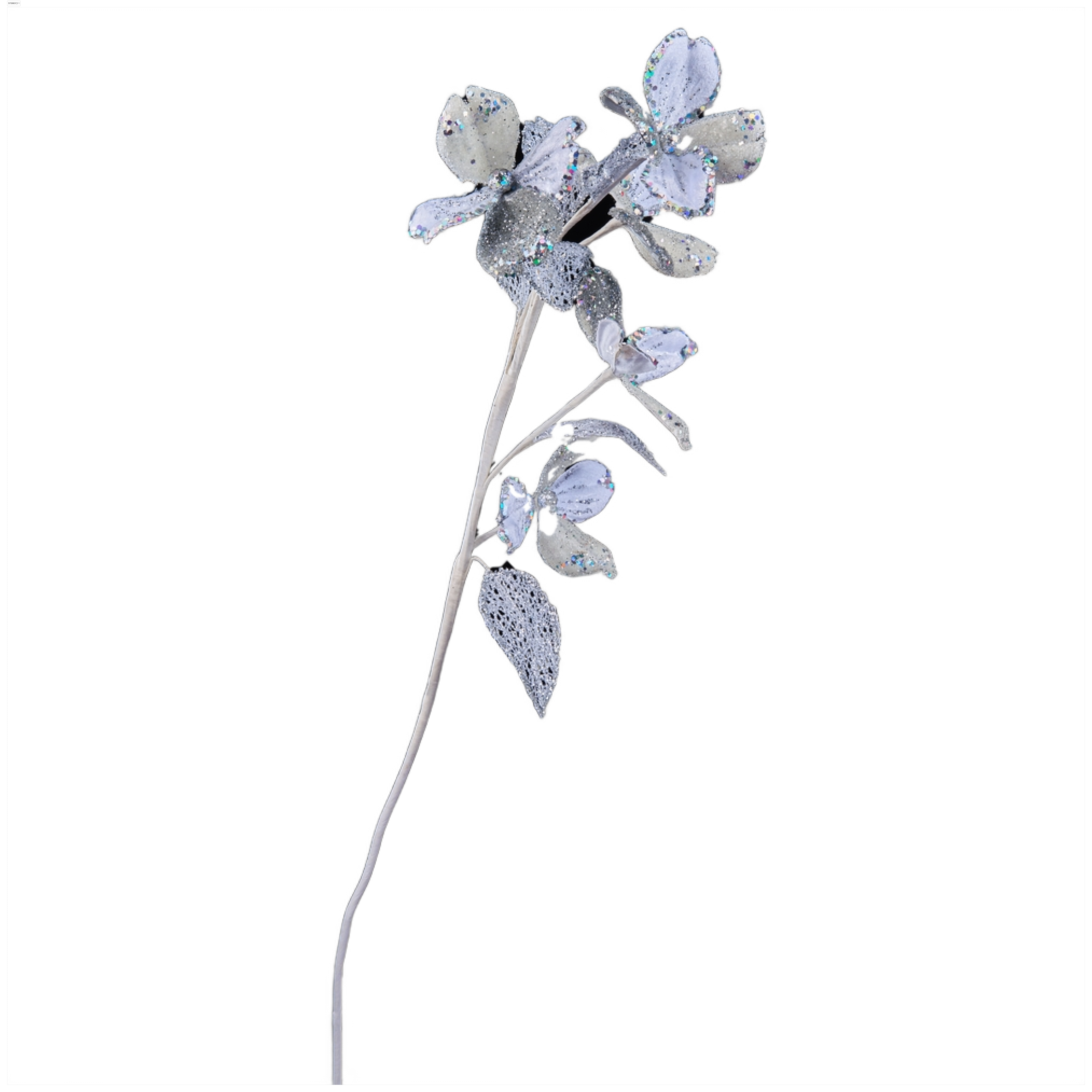 Изображение товара Премиум веточка кизила бело-серебристая с глиттером и стеклярусом 70 см