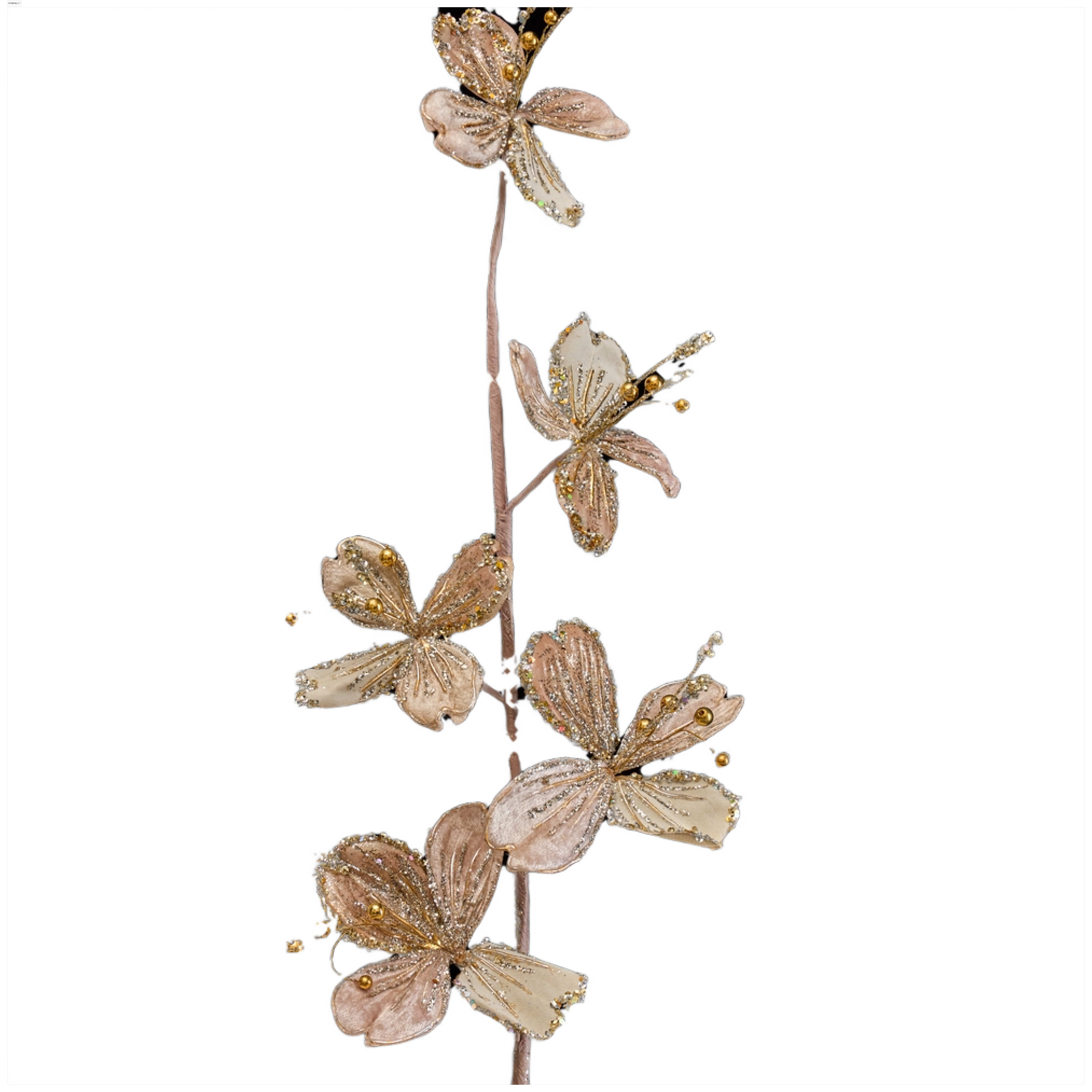 Изображение товара Премиум веточка кизила кремовая с глиттером и бусинами 79 см