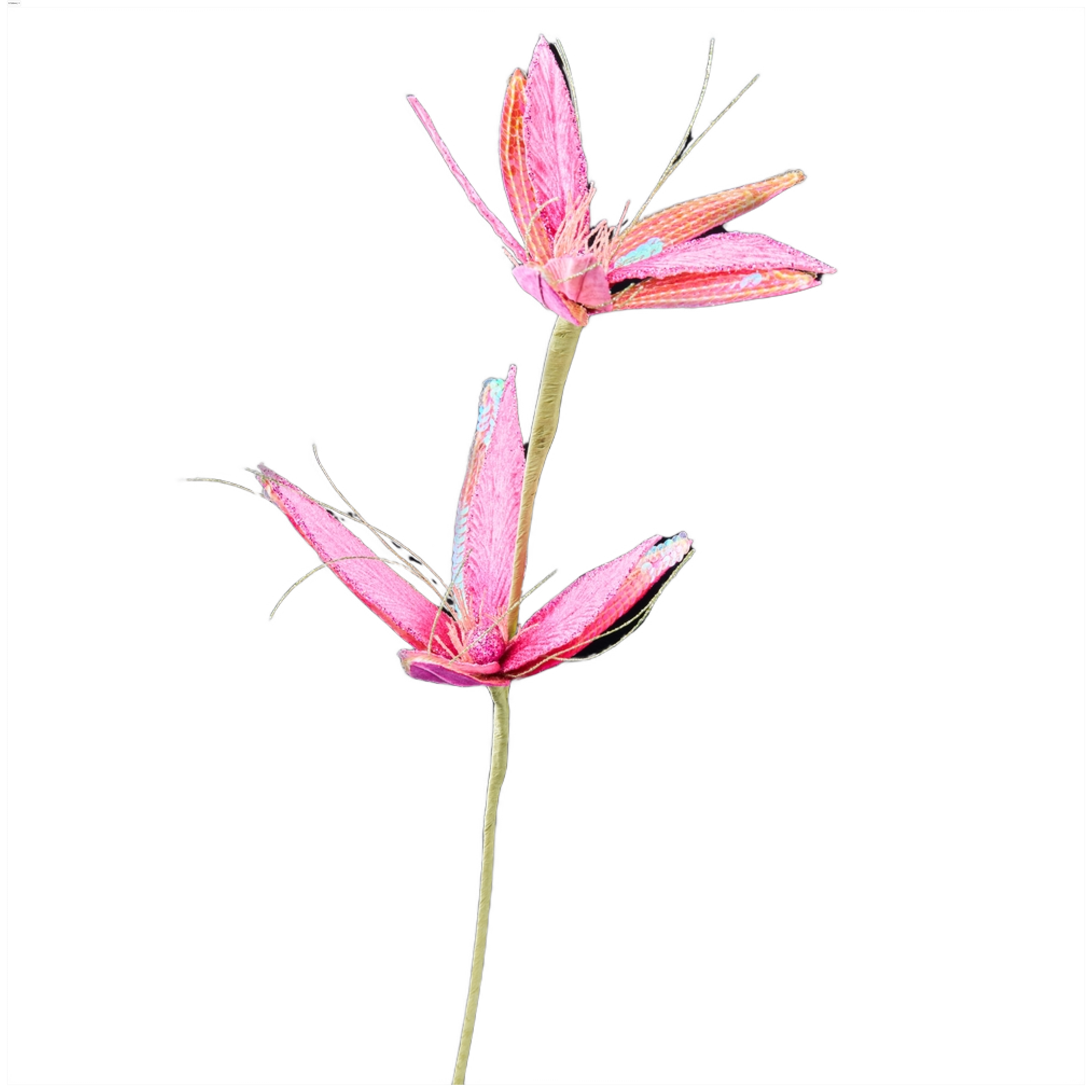 Изображение товара Премиум веточка с лилиями розовая с глиттером и пайетками 61 см для декора