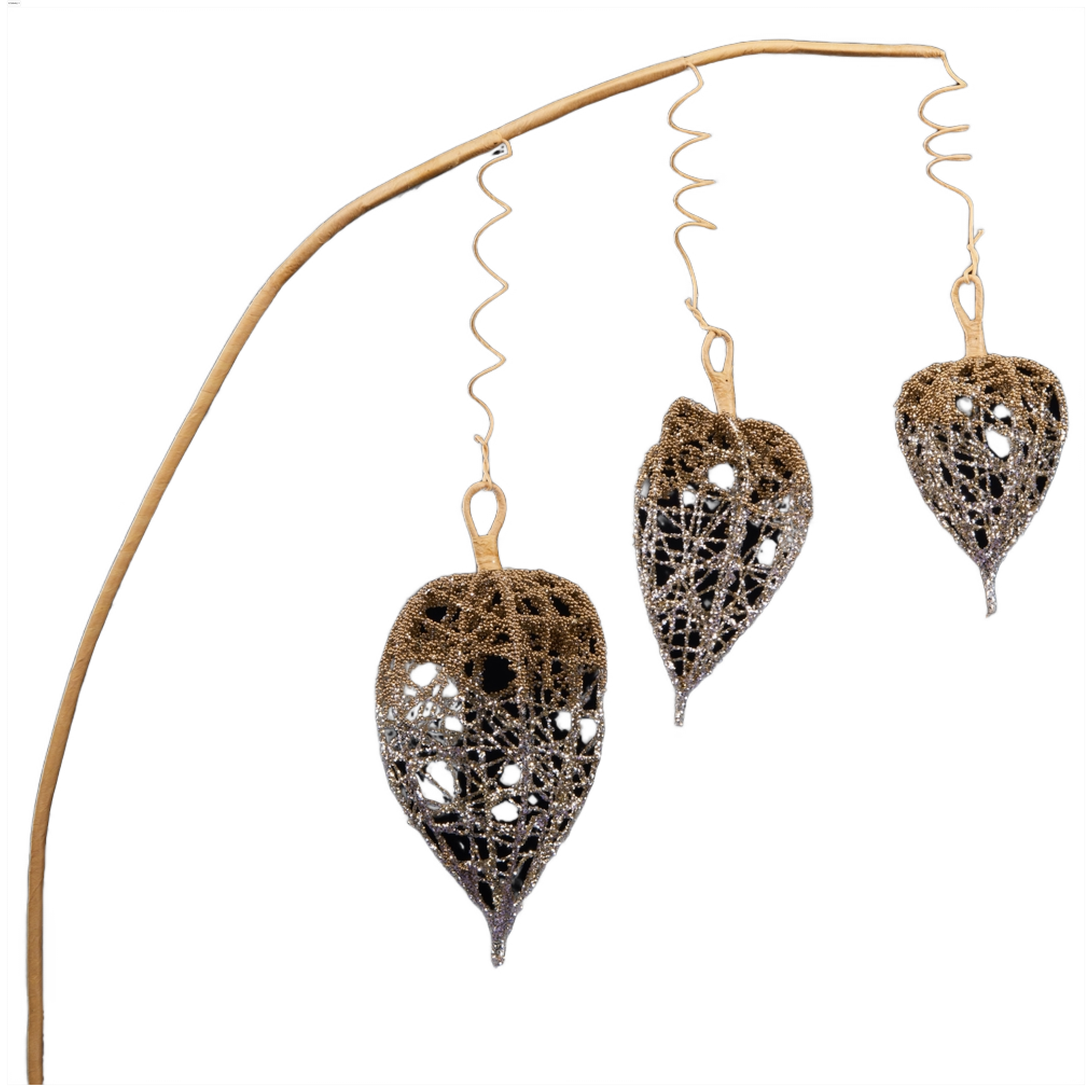 Изображение товара Премиум веточка физалиса резная золотая с глиттером и стеклярусом 58 см