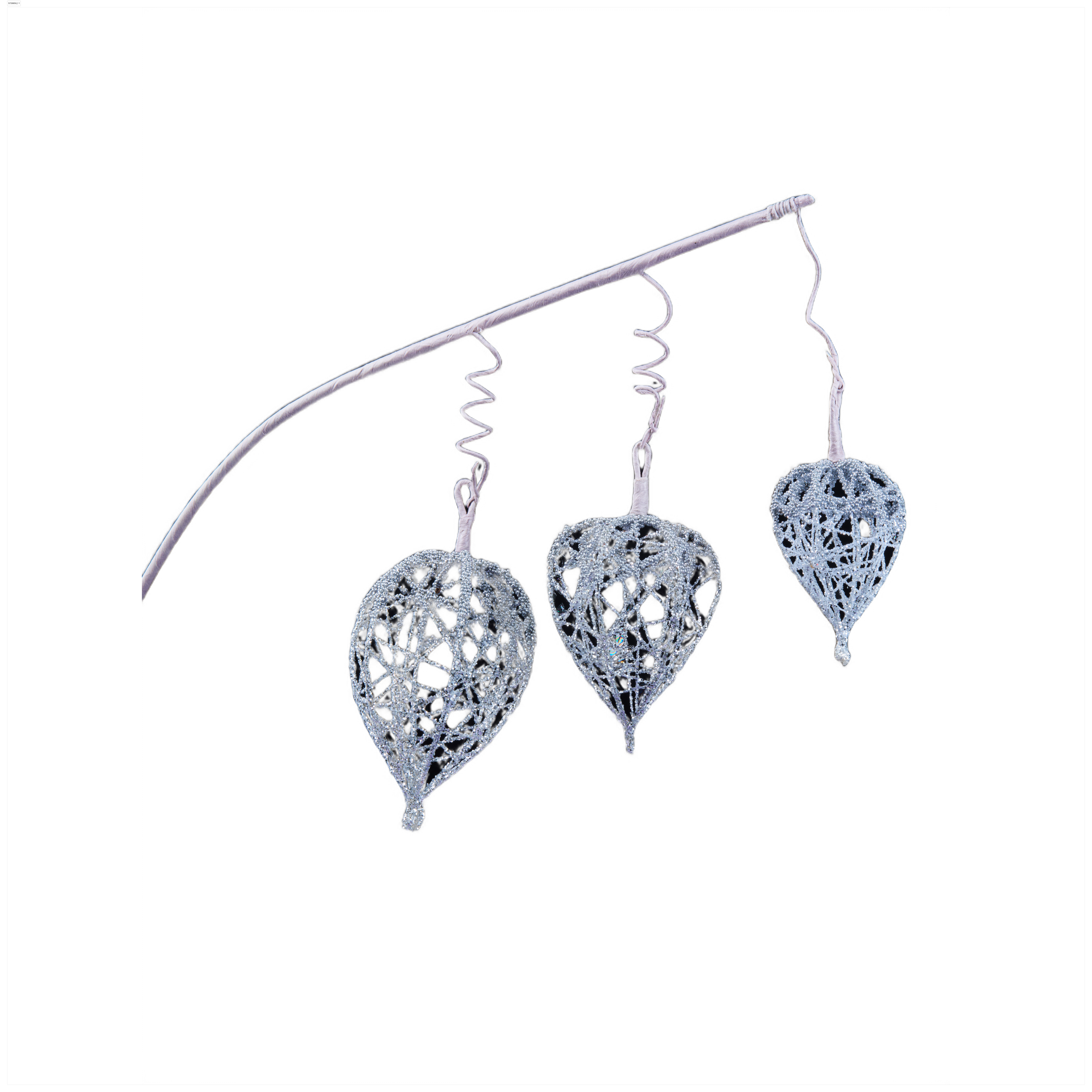 Изображение товара Премиум веточка физалиса резная серебряная с глиттером и стеклярусом 58 см