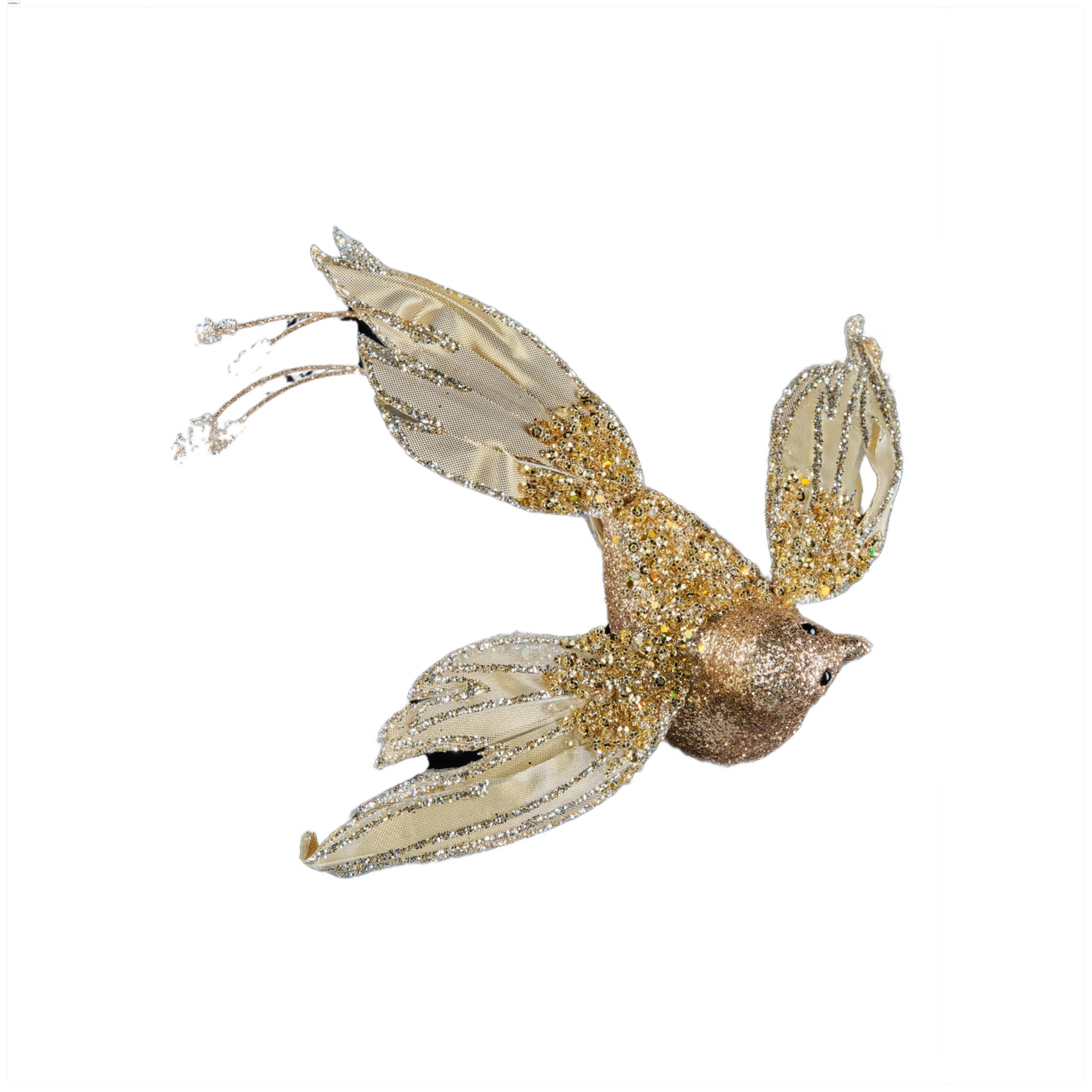 Изображение товара Премиум елочная игрушка птица золотая с глиттером и бисером 18х25 см