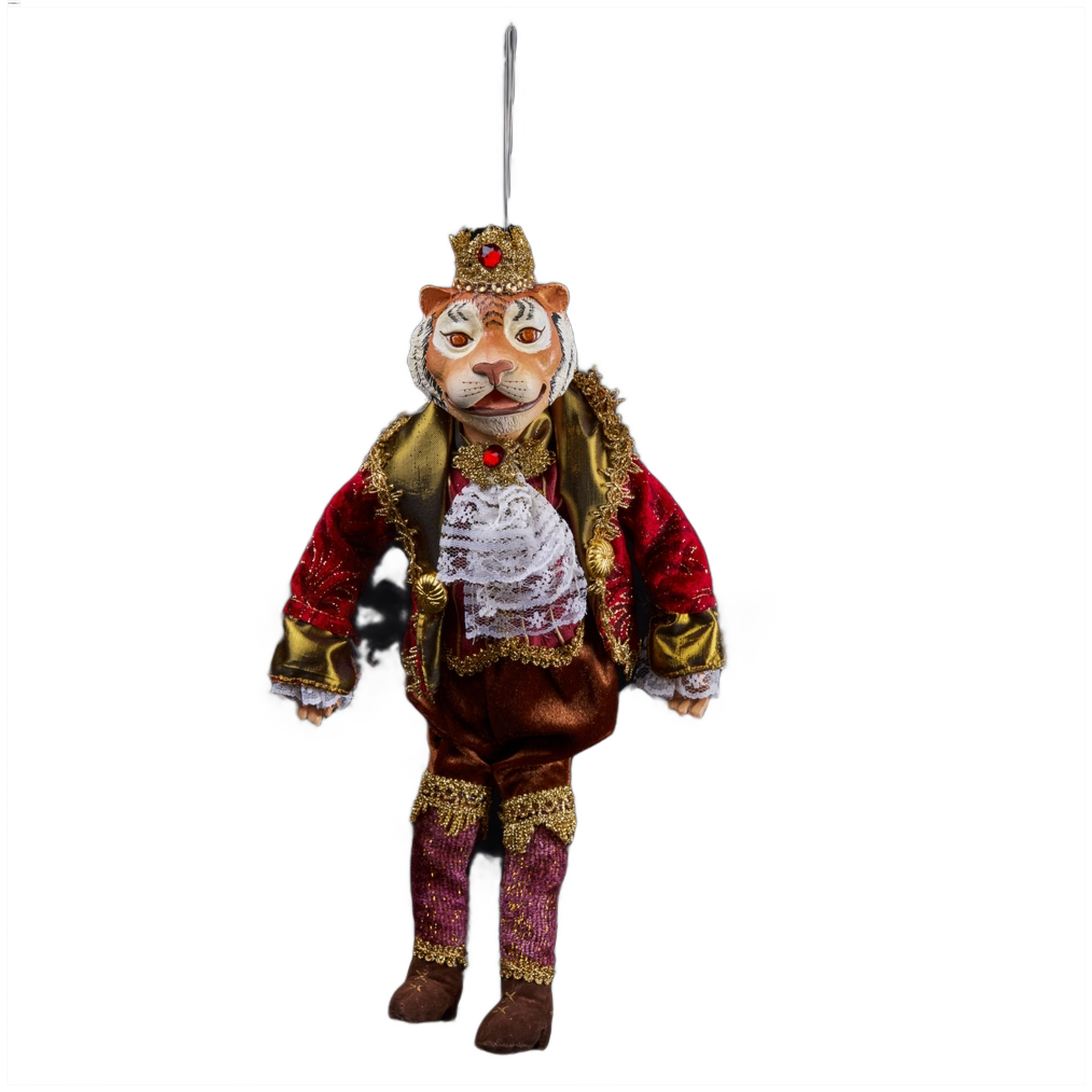 Изображение товара Премиум елочная игрушка тигр-король бордово-коричневый с золотом 18х38 см