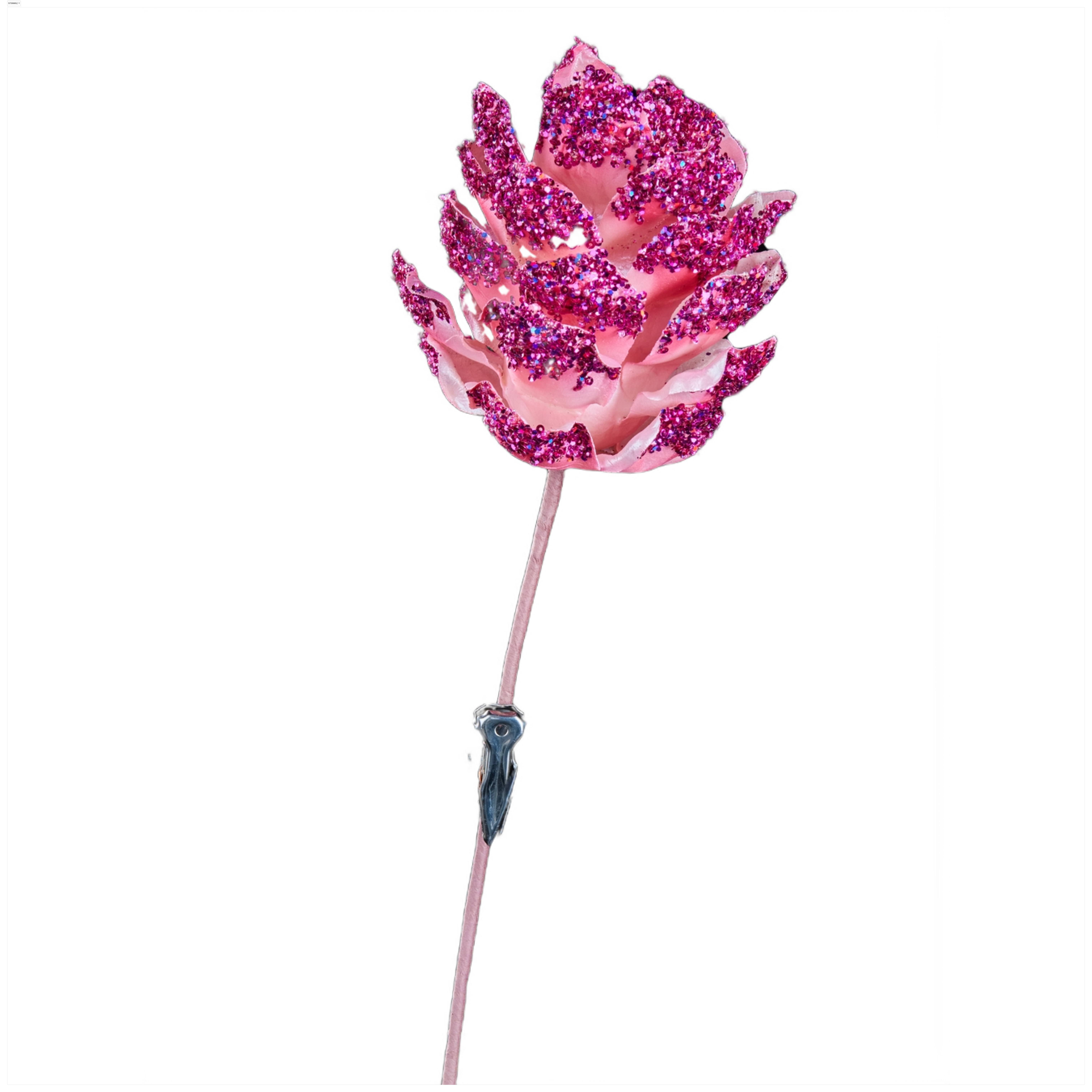 Изображение товара Премиум розовый цветок артишока с глиттером пайетками 12х38 см елочные украшения