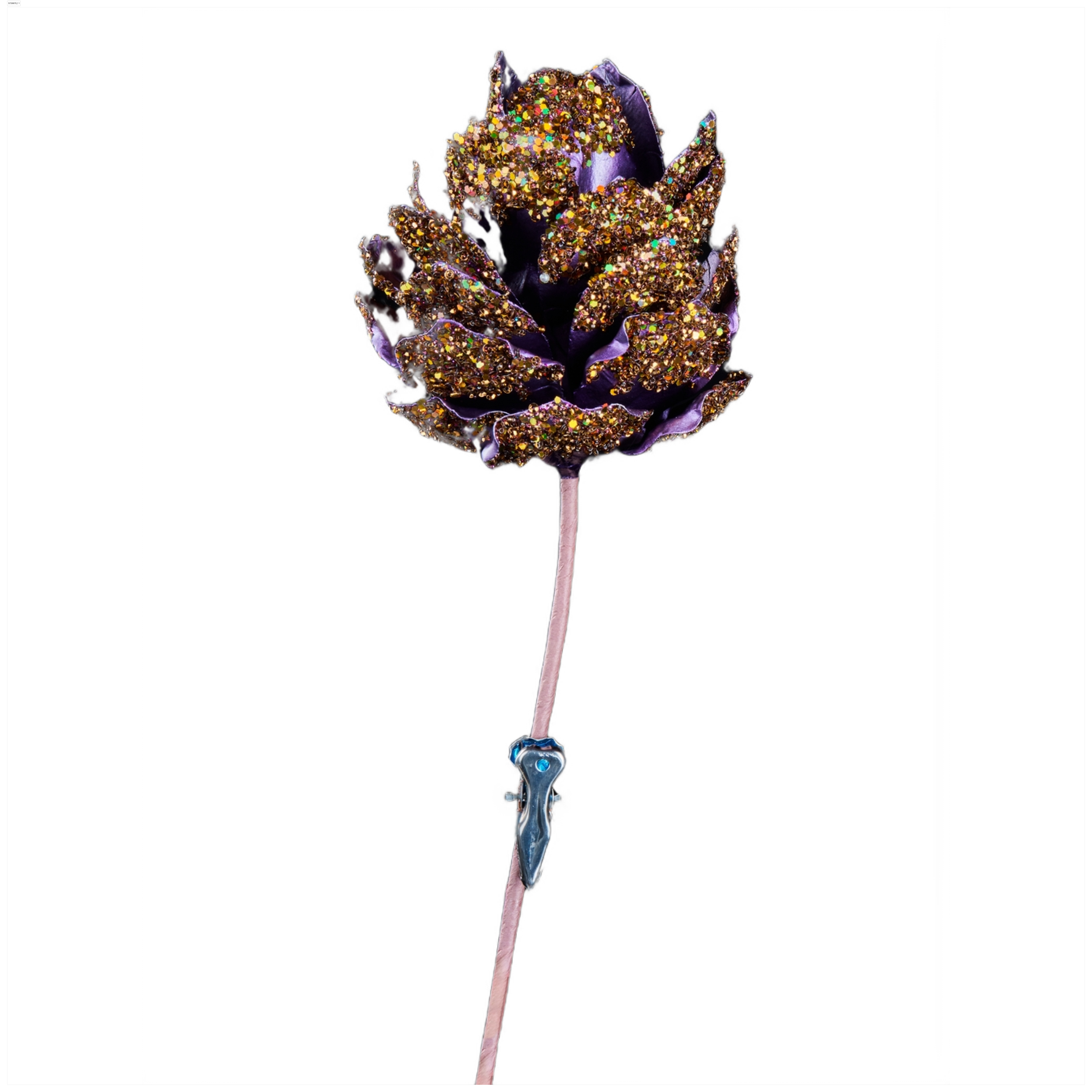 Изображение товара Премиум цветок артишока фиолетовый с глиттером бисером и пайетками на ножке 12х38 см
